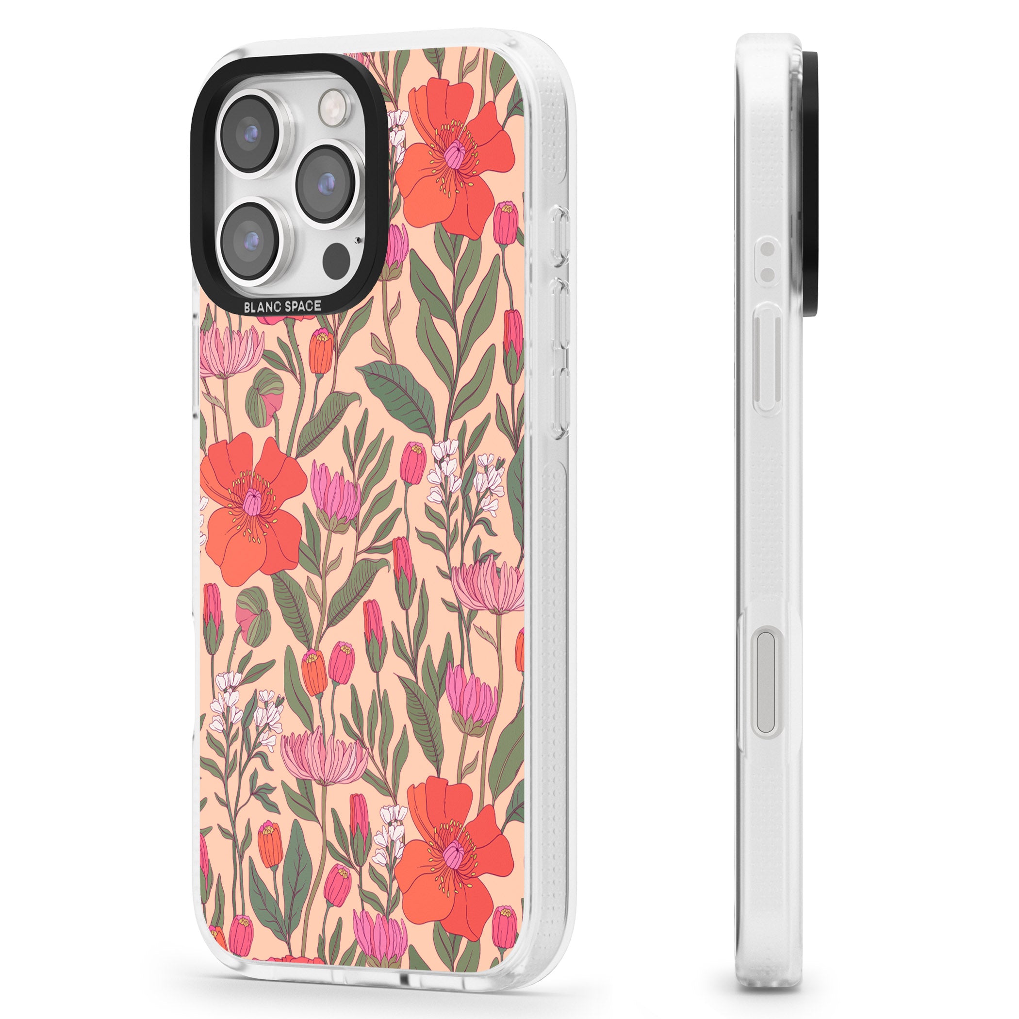 Peachy Floral - Background iPhone 16 Pro Max / 16 Pro Clear Case Impact Air - Blanc Space