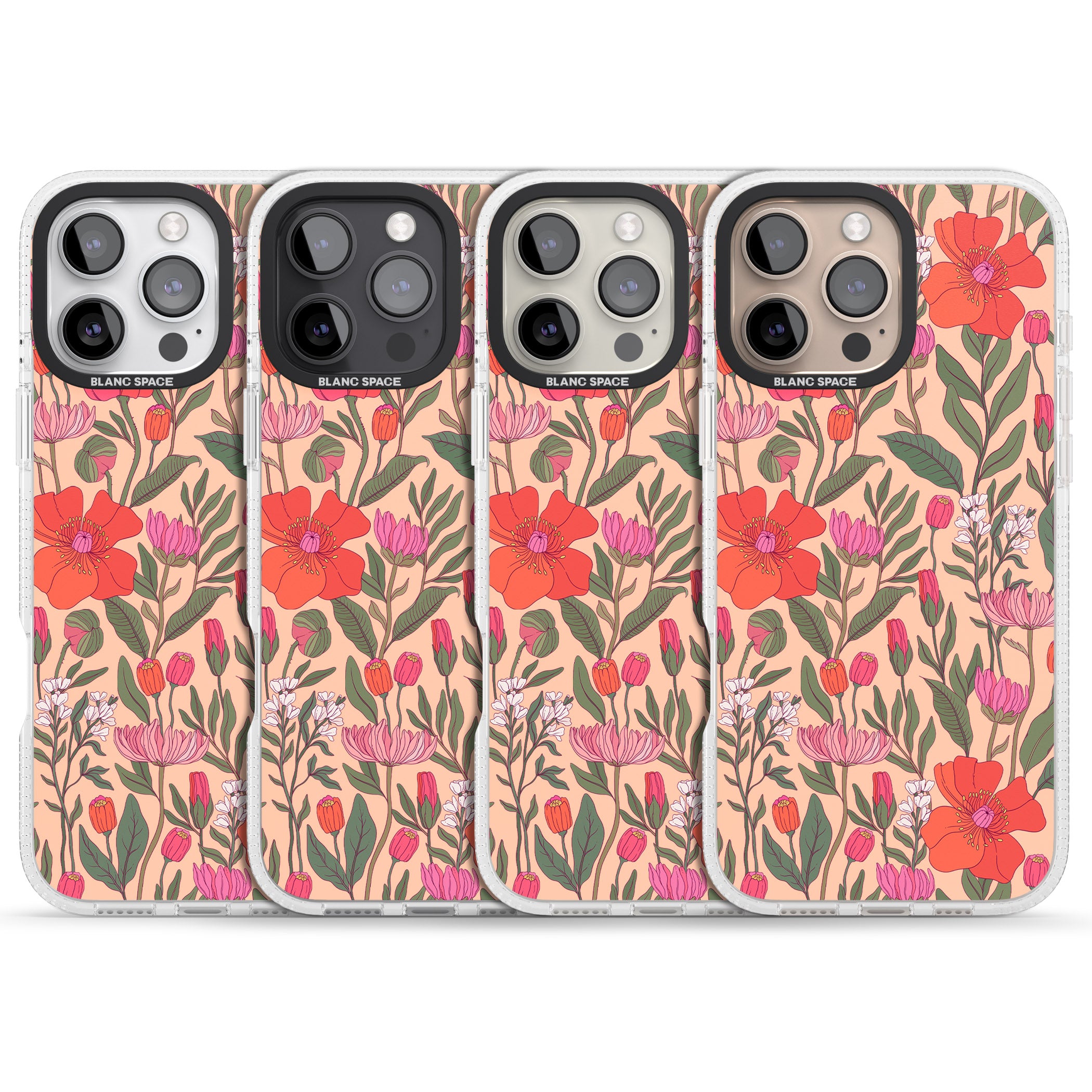 Peachy Floral - Background iPhone 16 Pro Max / 16 Pro Clear Case Impact Air - Blanc Space