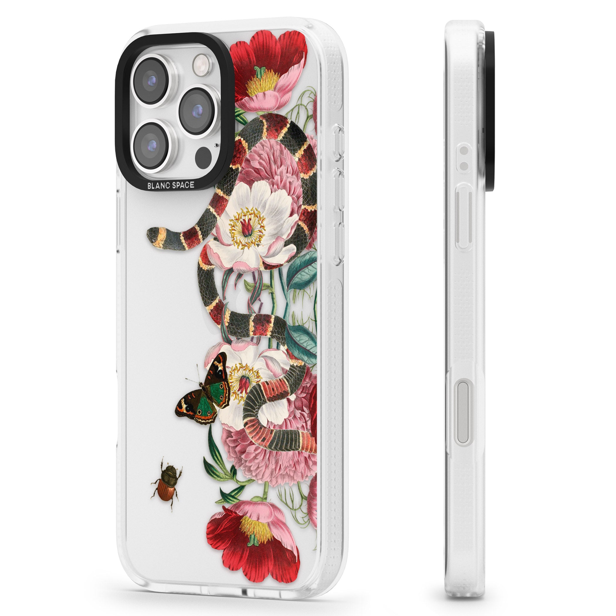 Floral Snake iPhone 16 Pro Max / 16 Pro Clear Case Impact Air - Blanc Space