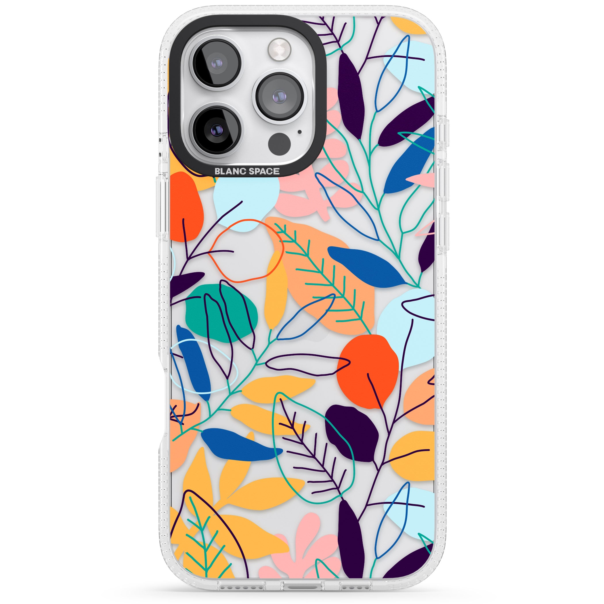 Abstract Line Drawn Leaves iPhone 16 Pro Max / 16 Pro Clear Case Impact Air - Blanc Space