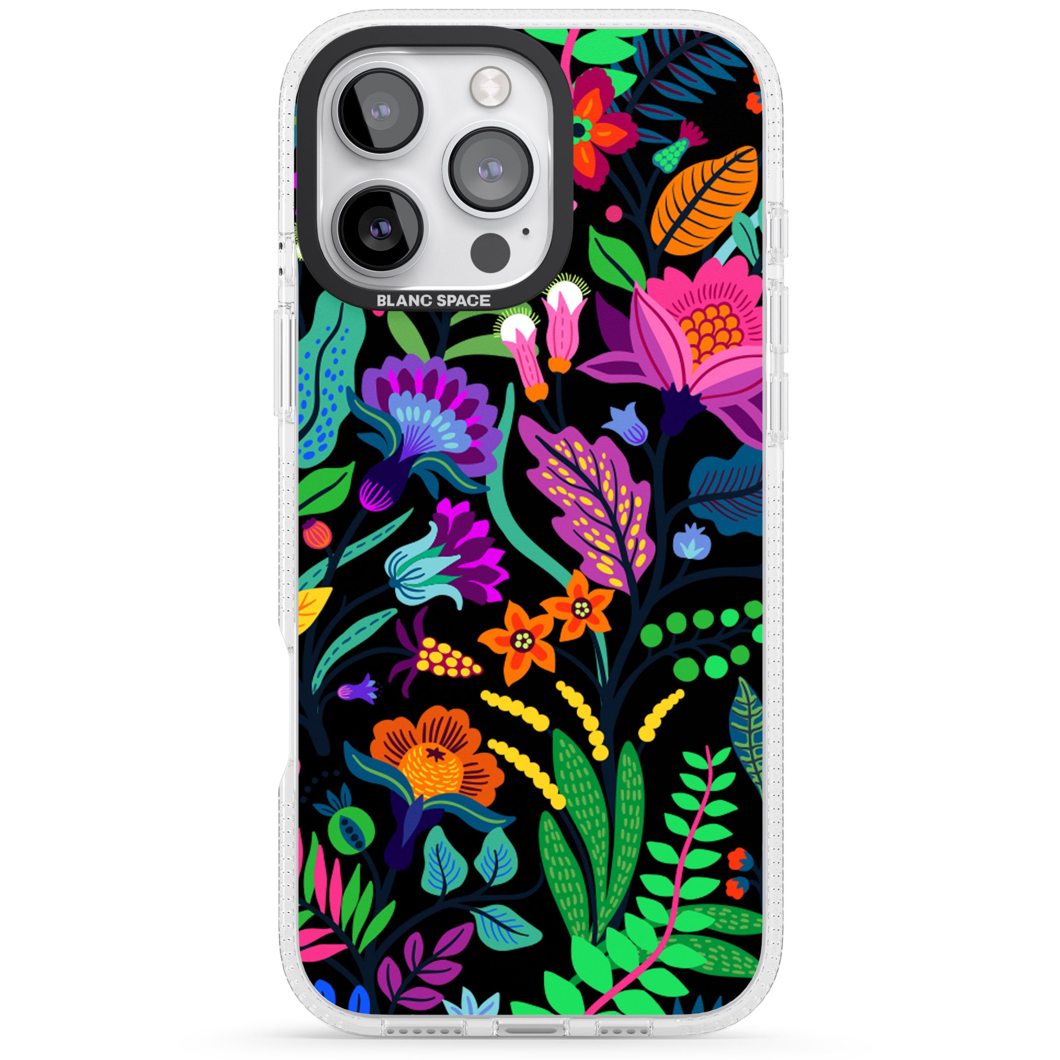 Floral Vibe (Black) iPhone 16 Pro Max / 16 Pro Clear Case Impact Air - Blanc Space
