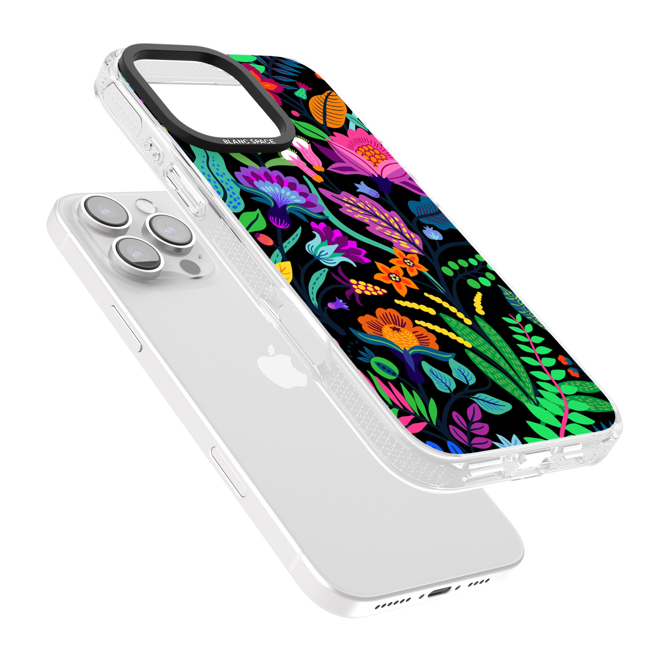 Floral Vibe (Black) iPhone 16 Pro Max / 16 Pro Clear Case Impact Air - Blanc Space