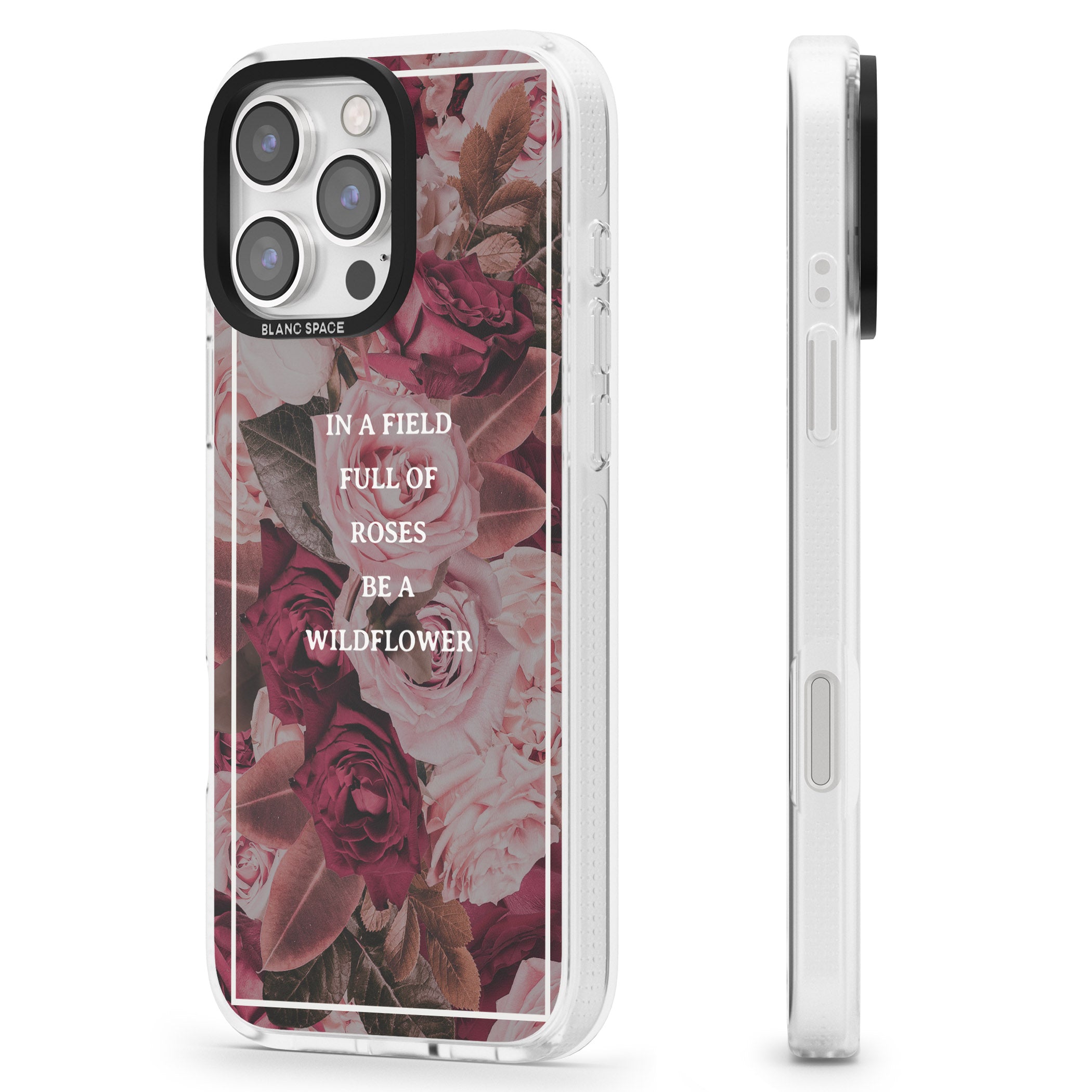 Be a Wildflower Floral Quote iPhone 16 Pro Max / 16 Pro Clear Case Impact Air - Blanc Space