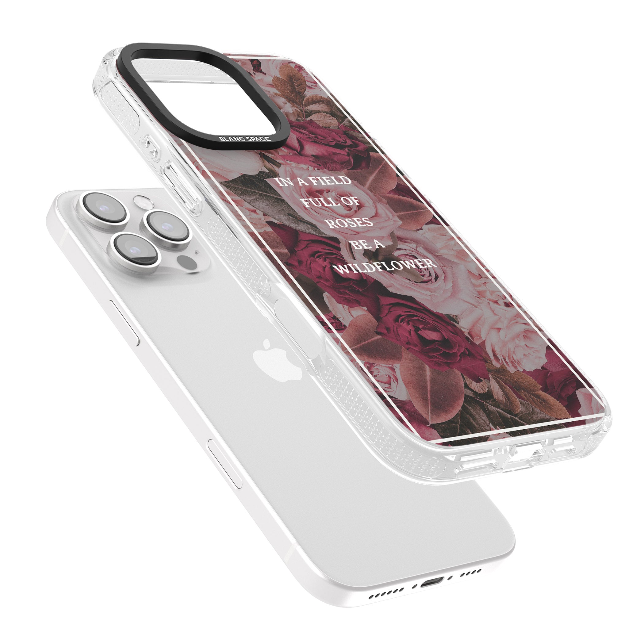 Be a Wildflower Floral Quote iPhone 16 Pro Max / 16 Pro Clear Case Impact Air - Blanc Space