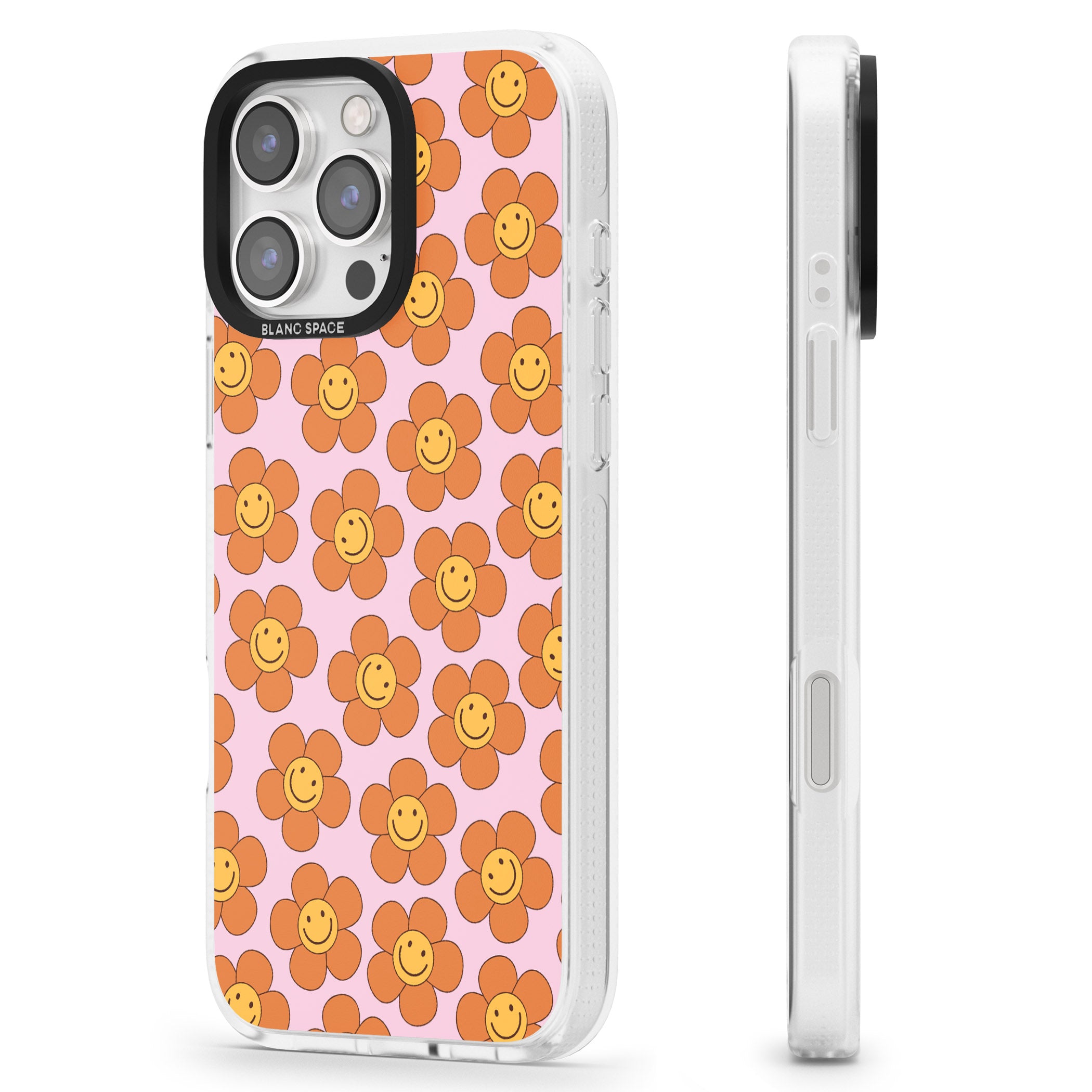 Floral Smiles iPhone 16 Pro Max / 16 Pro Clear Case Impact Air - Blanc Space