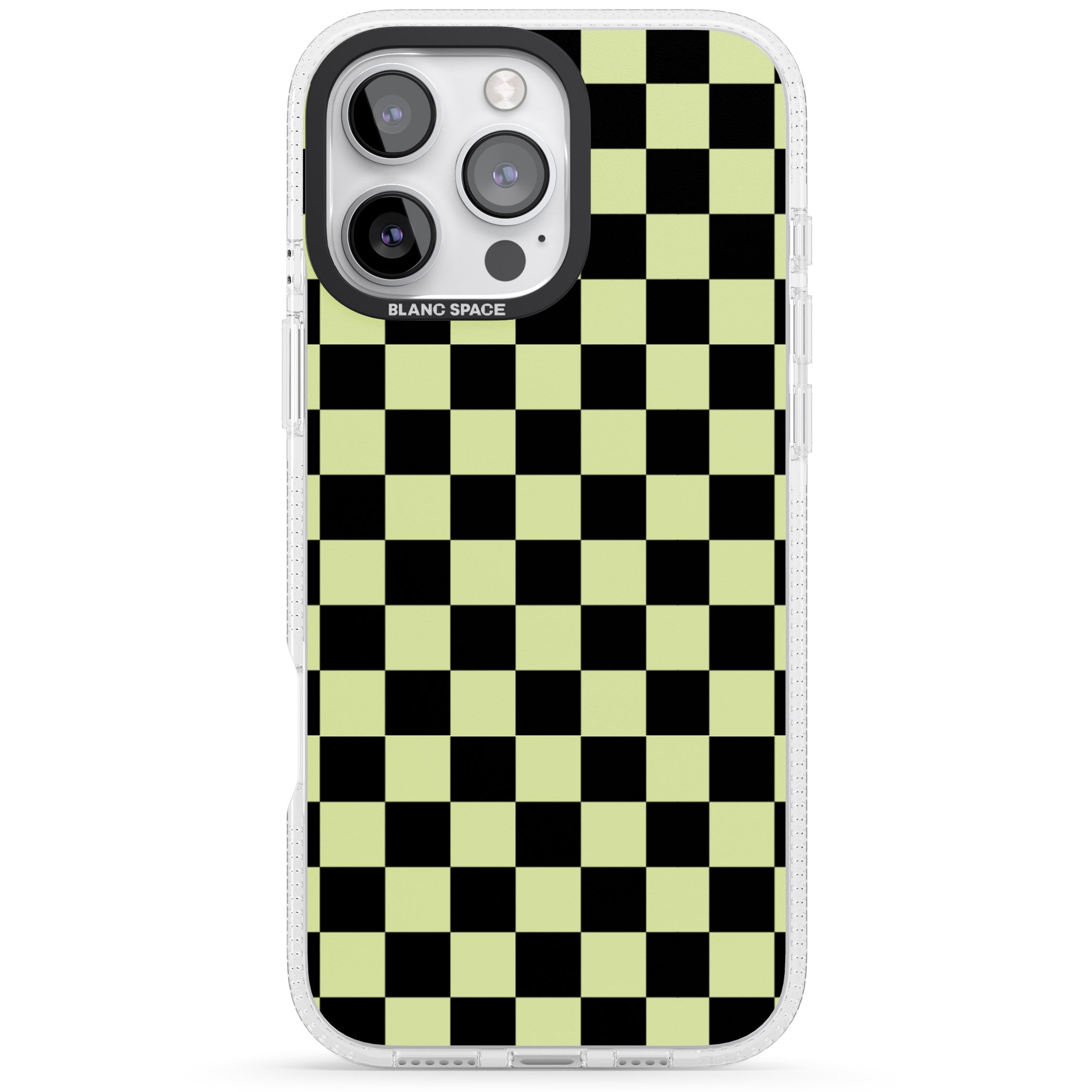 Black & Lime Check iPhone 16 Pro Max / 16 Pro Clear Case Impact Air - Blanc Space