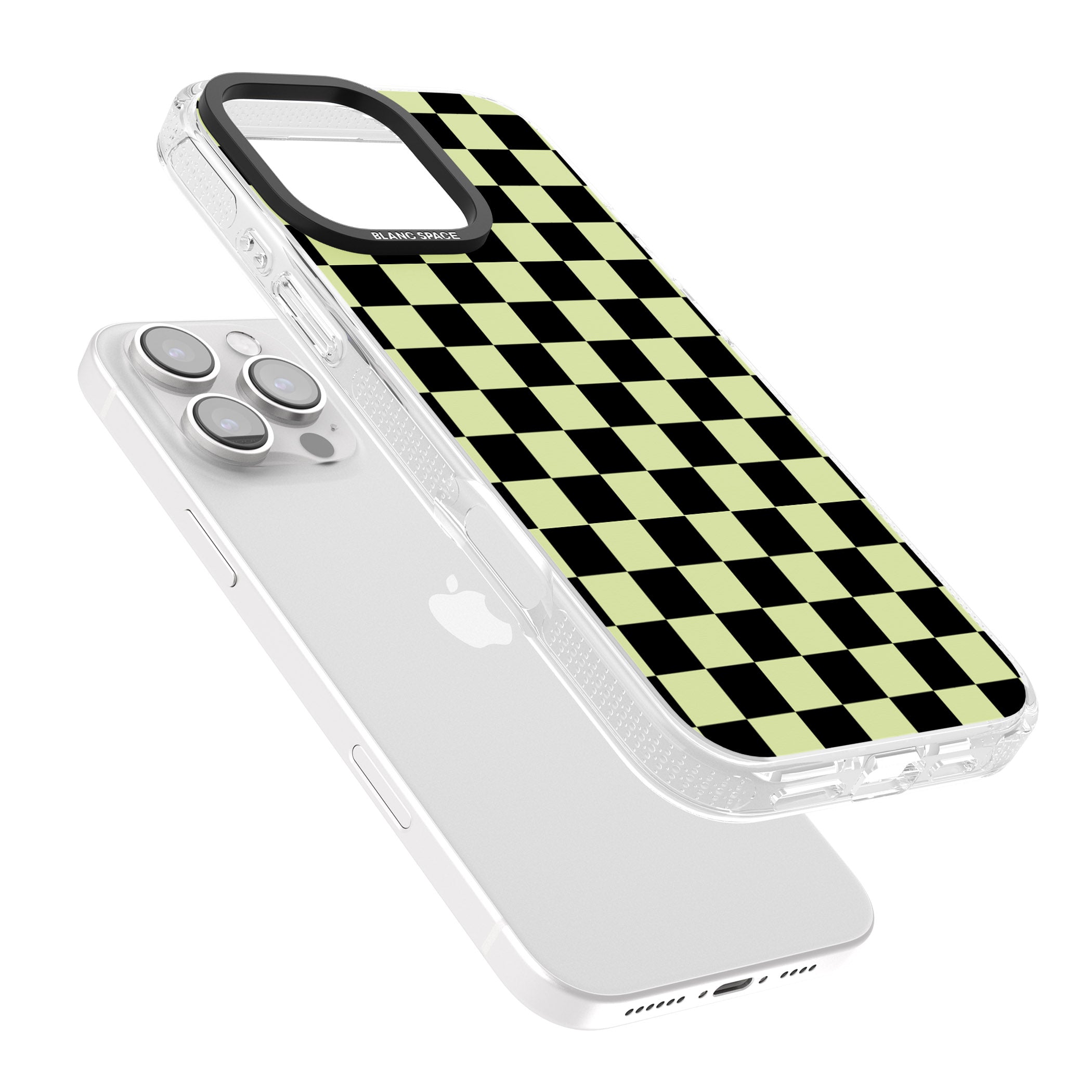 Black & Lime Check iPhone 16 Pro Max / 16 Pro Clear Case Impact Air - Blanc Space