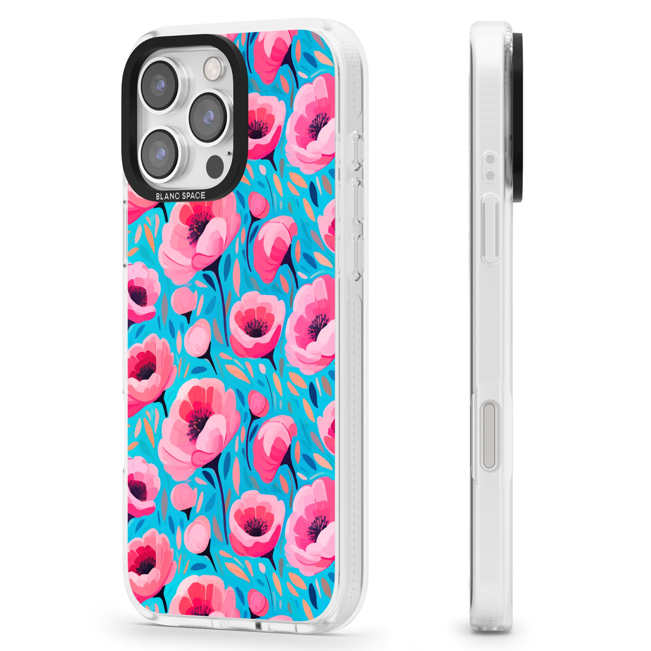 Tropical Pink Poppies iPhone 16 Pro Max / 16 Pro Clear Case Impact Air - Blanc Space