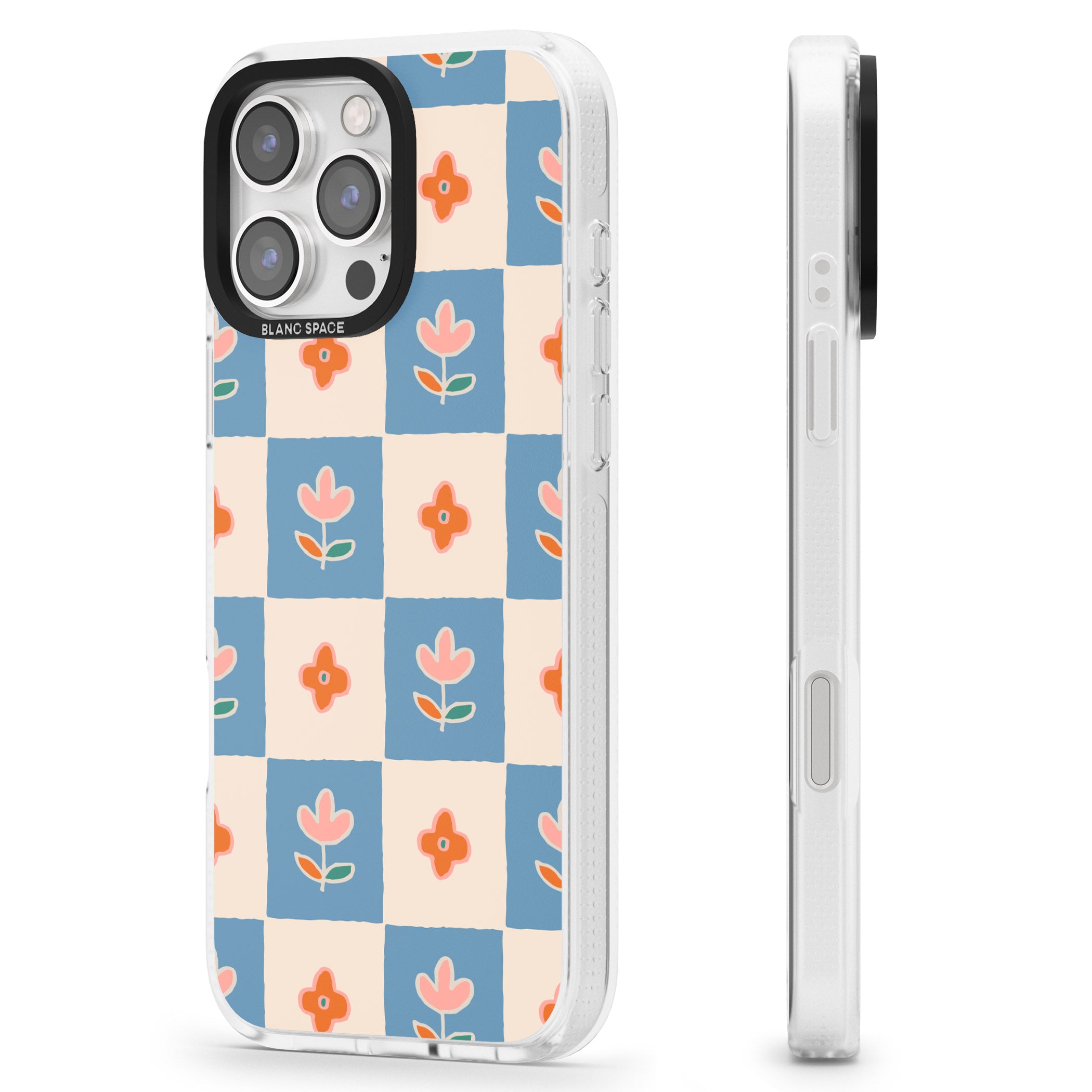 Vintage Bloom Checkered iPhone 16 Pro Max / 16 Pro Clear Case Impact Air - Blanc Space