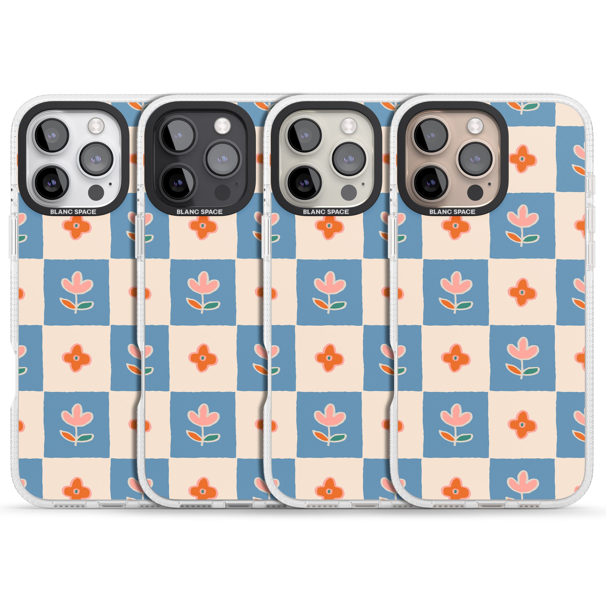 Vintage Bloom Checkered iPhone 16 Pro Max / 16 Pro Clear Case Impact Air - Blanc Space