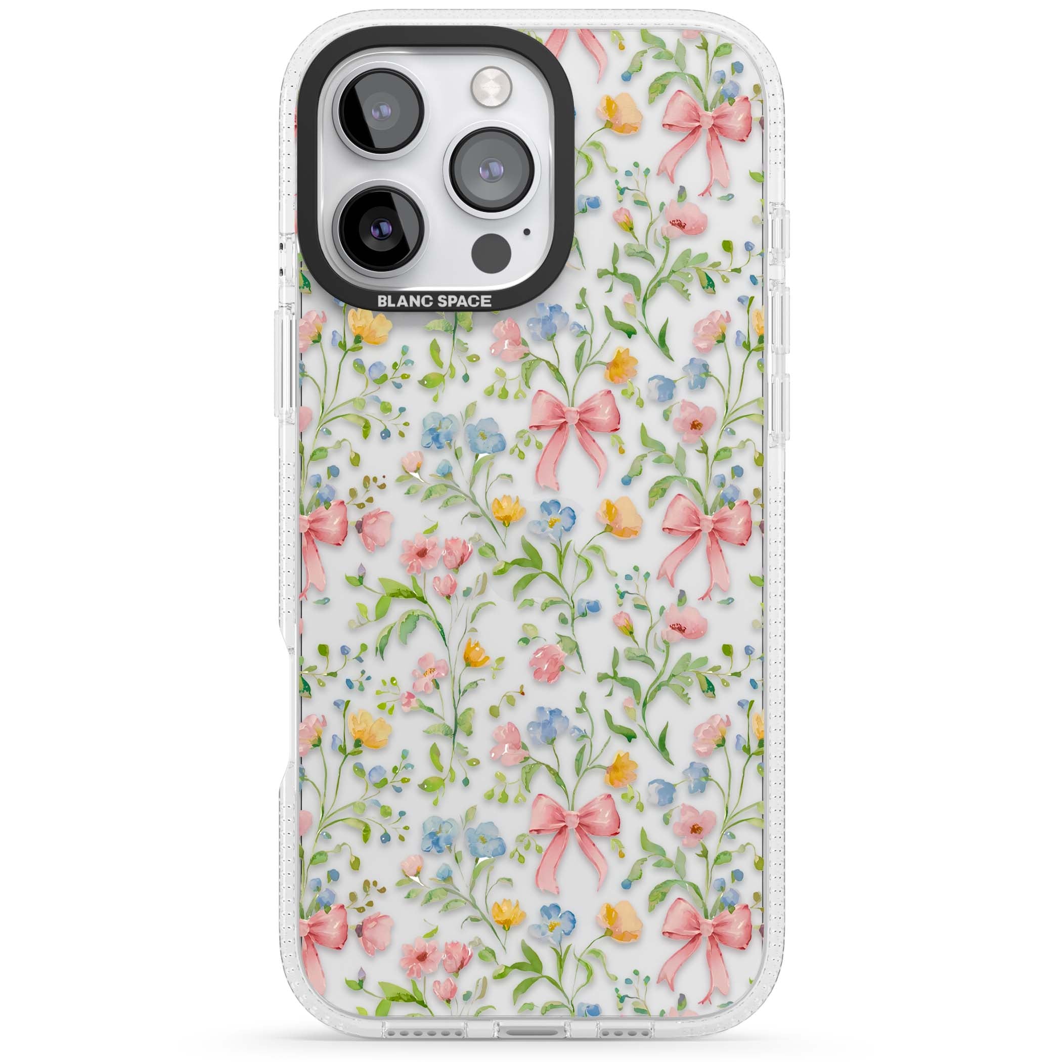 Ribbons & Wildflowers cottagecore iPhone case featuring watercolor wildflowers, pink satin bows, and delicate spring blooms o | Clear Case Impact Air case for iPhone 16 Pro, iPhone 16 Pro Max