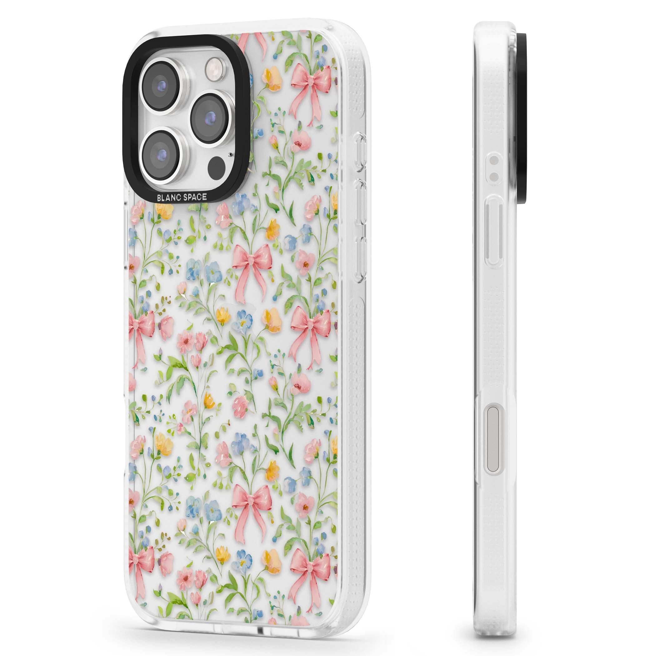 Ribbons & Wildflowers cottagecore iPhone case featuring watercolor wildflowers, pink satin bows, and delicate spring blooms o | Clear Case Impact Air case for iPhone 16 Pro, iPhone 16 Pro Max