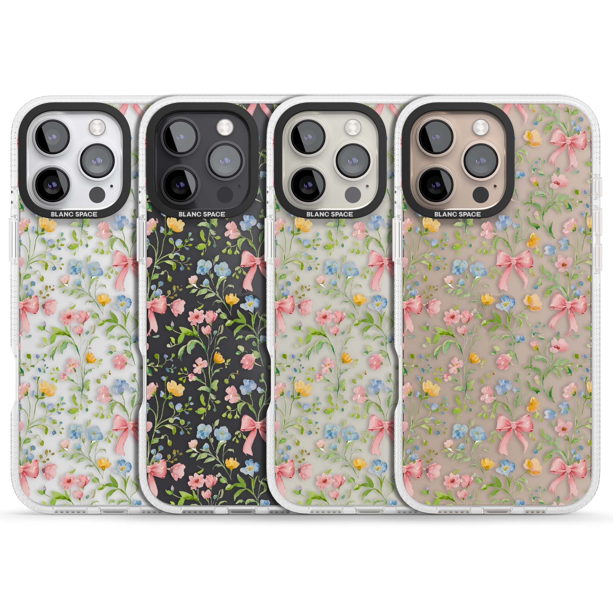 Ribbons & Wildflowers cottagecore iPhone case featuring watercolor wildflowers, pink satin bows, and delicate spring blooms o | Clear Case Impact Air case for iPhone 16 Pro, iPhone 16 Pro Max