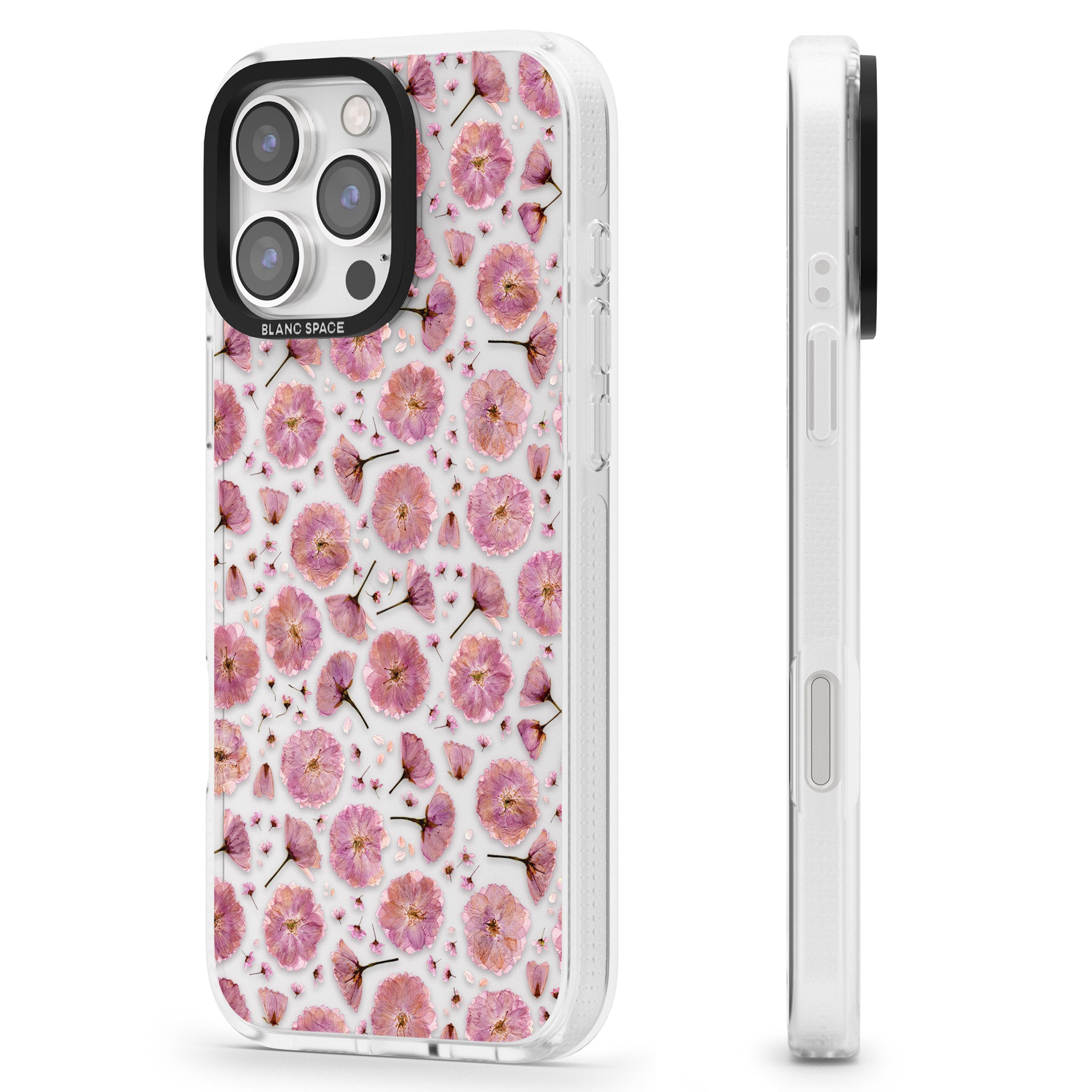 Pink Flowers & Blossoms Transparent Design iPhone 16 Pro Max / 16 Pro Clear Case Impact Air - Blanc Space