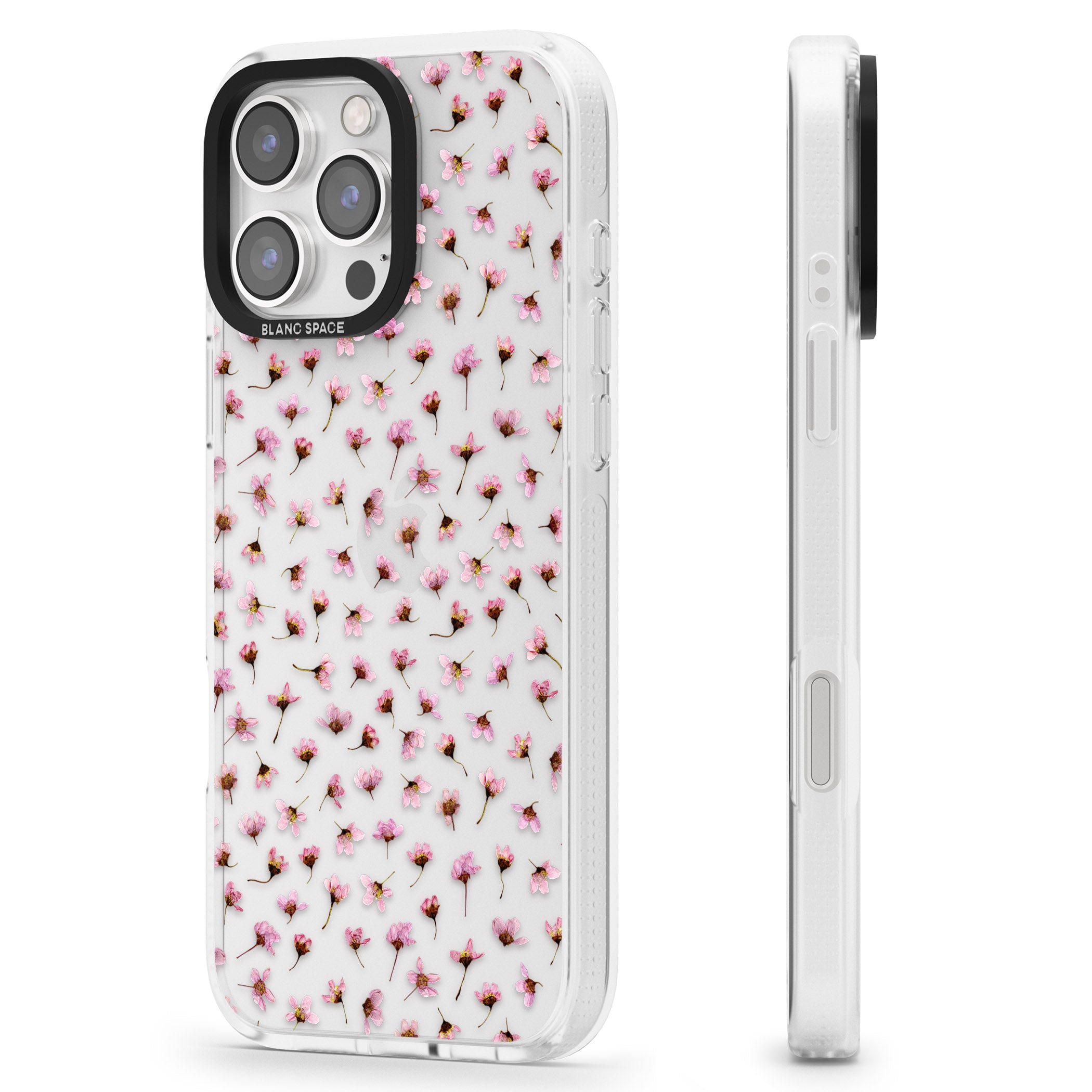 Small Pink Blossoms Transparent Design iPhone 16 Pro Max / 16 Pro Clear Case Impact Air - Blanc Space