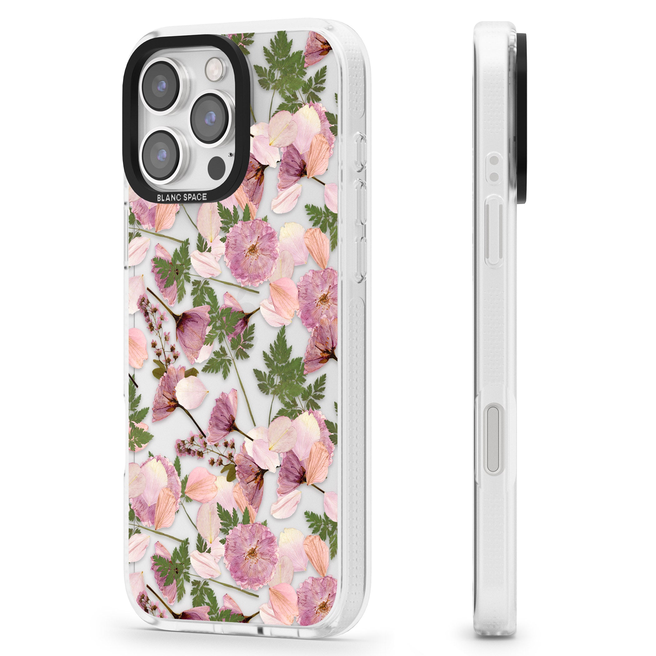 Leafy Floral Pattern Transparent Design iPhone 16 Pro Max / 16 Pro Clear Case Impact Air - Blanc Space