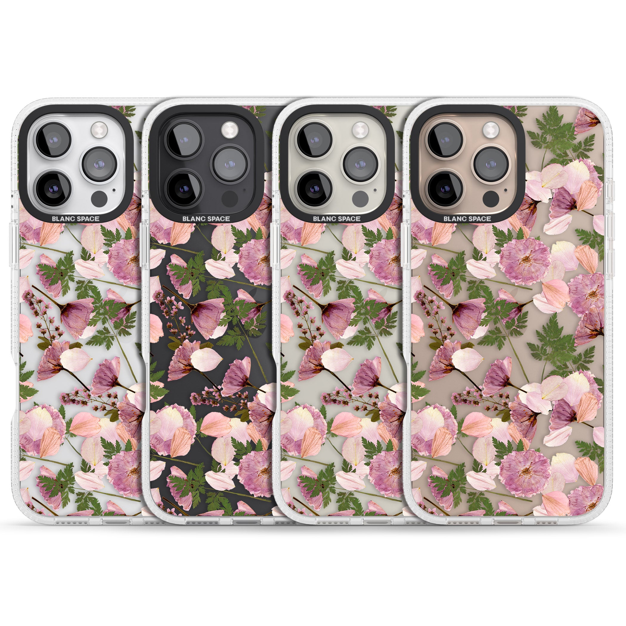 Leafy Floral Pattern Transparent Design iPhone 16 Pro Max / 16 Pro Clear Case Impact Air - Blanc Space