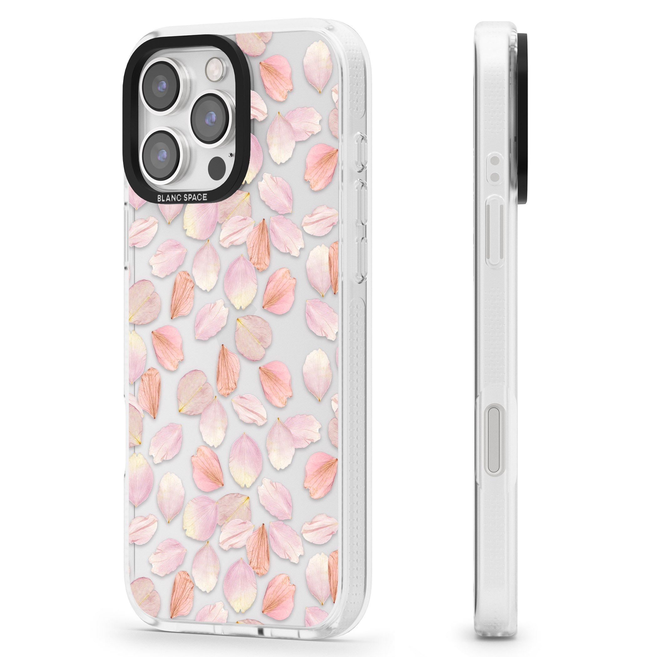 Pink Petals Transparent Design iPhone 16 Pro Max / 16 Pro Clear Case Impact Air - Blanc Space