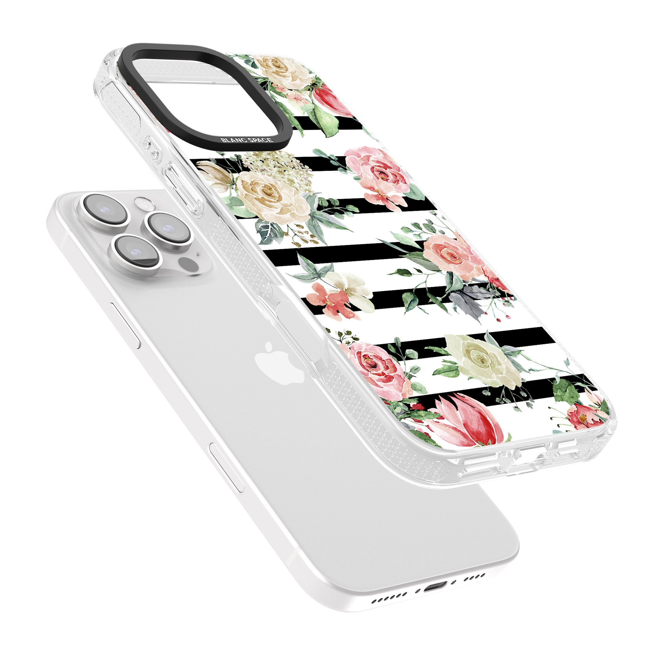 Bold Stripes & Flower Pattern iPhone 16 Pro Max / 16 Pro Clear Case Impact Air - Blanc Space