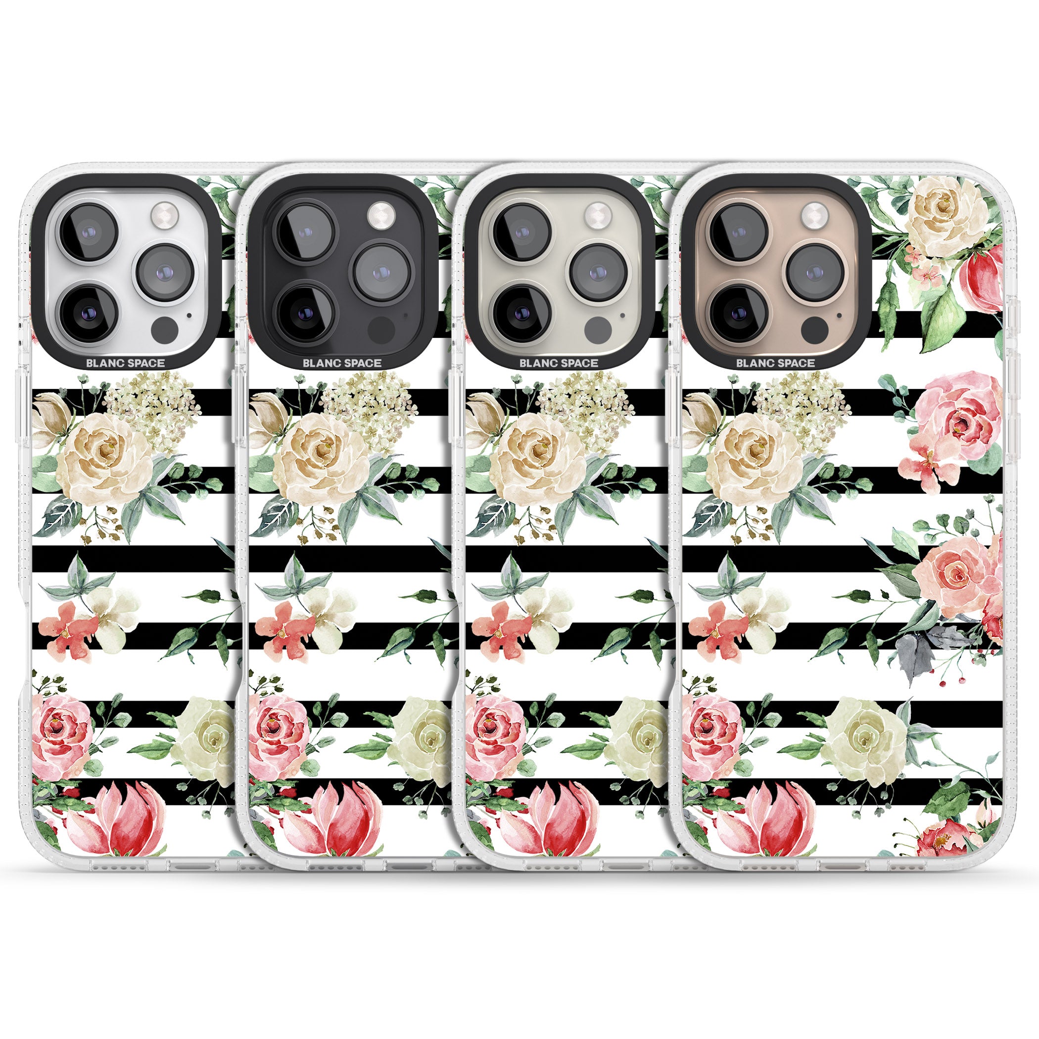 Bold Stripes & Flower Pattern iPhone 16 Pro Max / 16 Pro Clear Case Impact Air - Blanc Space