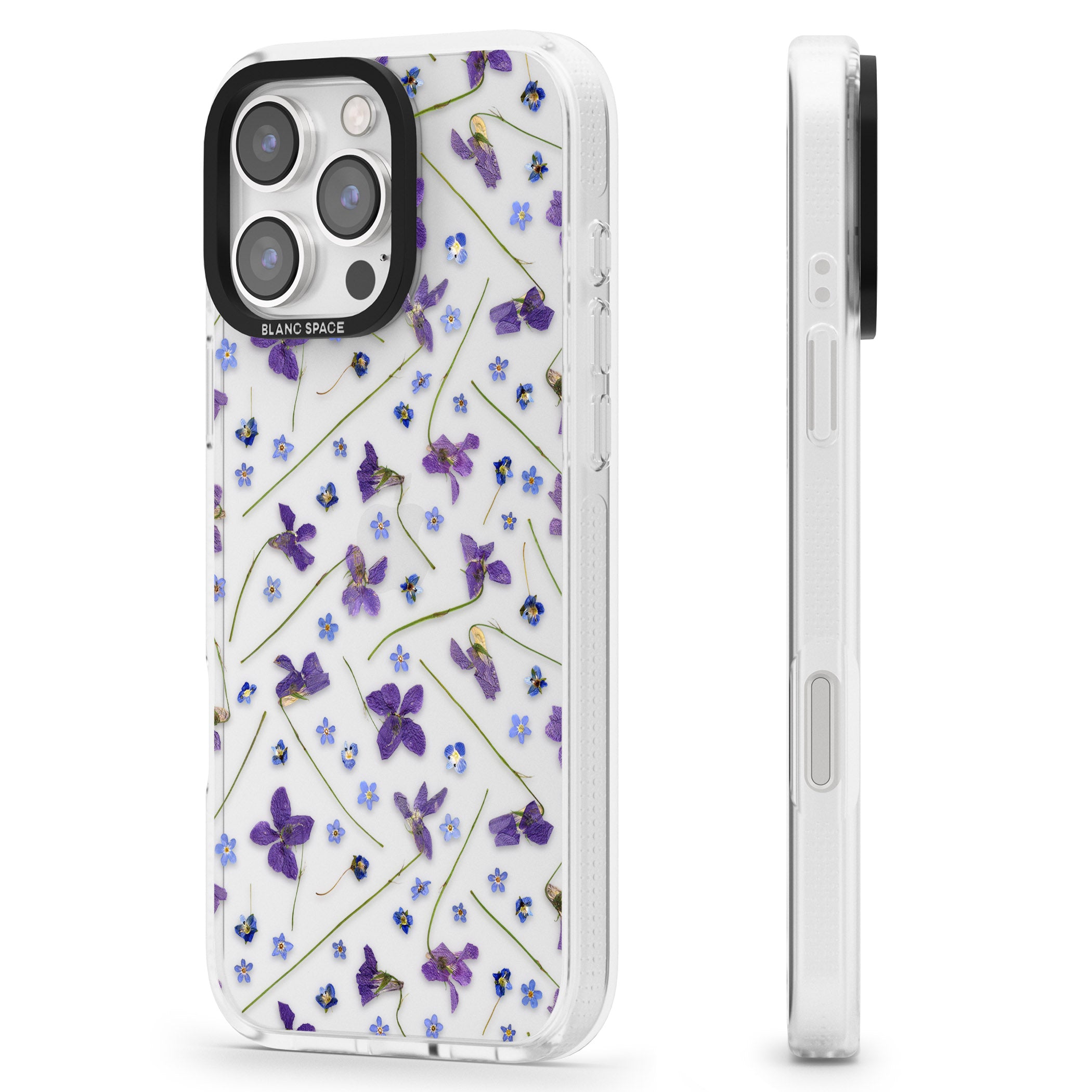 Violet & Blue Floral Pattern Design iPhone 16 Pro Max / 16 Pro Clear Case Impact Air - Blanc Space