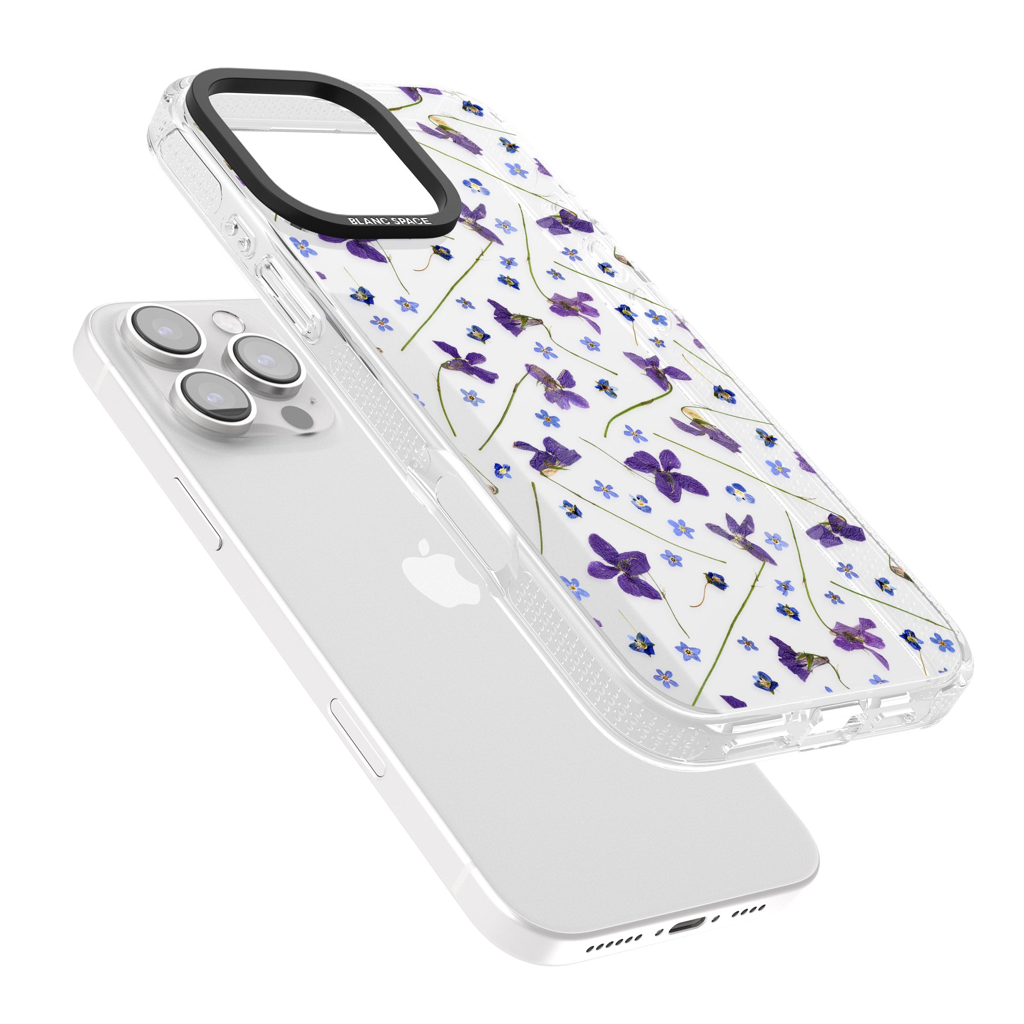 Violet & Blue Floral Pattern Design iPhone 16 Pro Max / 16 Pro Clear Case Impact Air - Blanc Space
