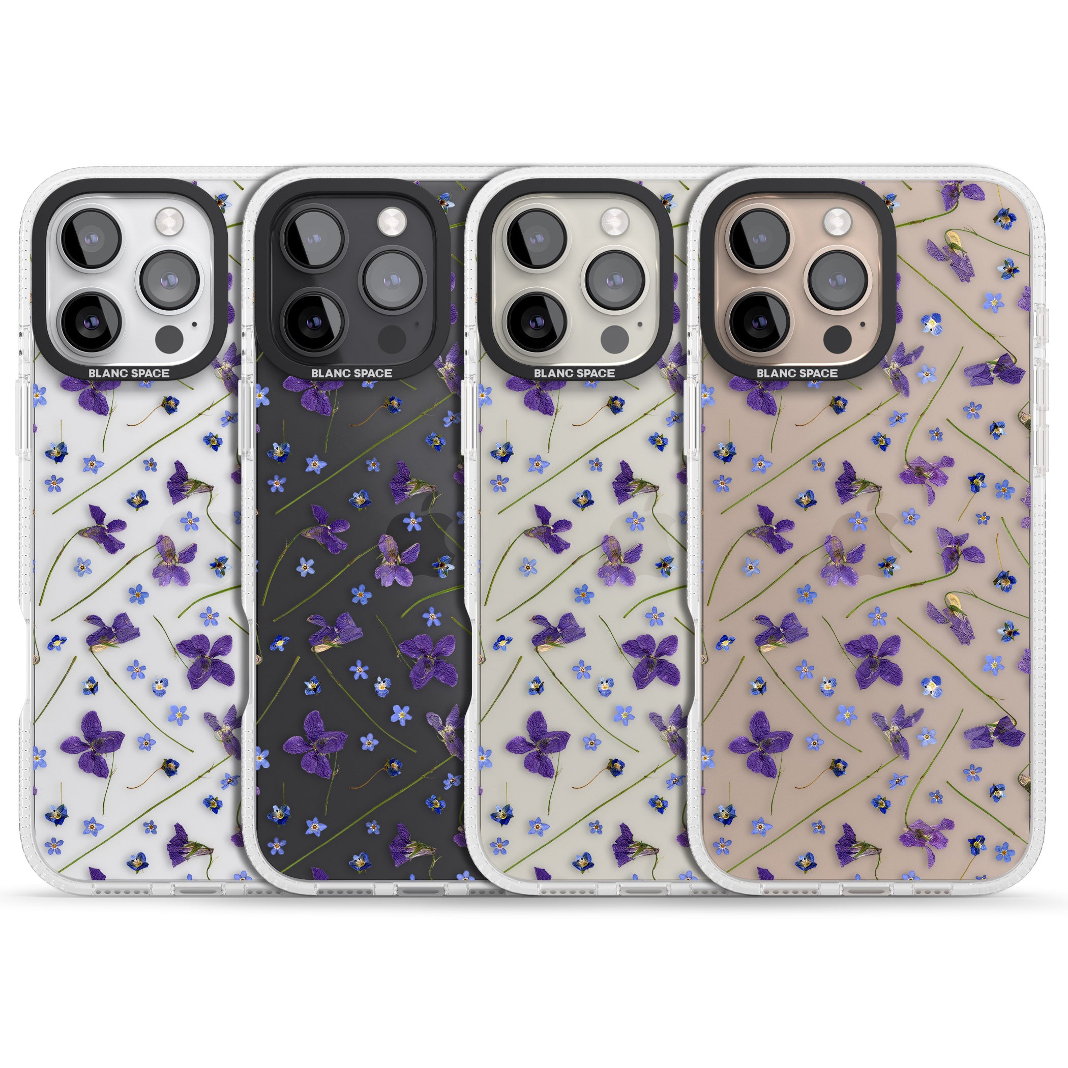 Violet & Blue Floral Pattern Design iPhone 16 Pro Max / 16 Pro Clear Case Impact Air - Blanc Space