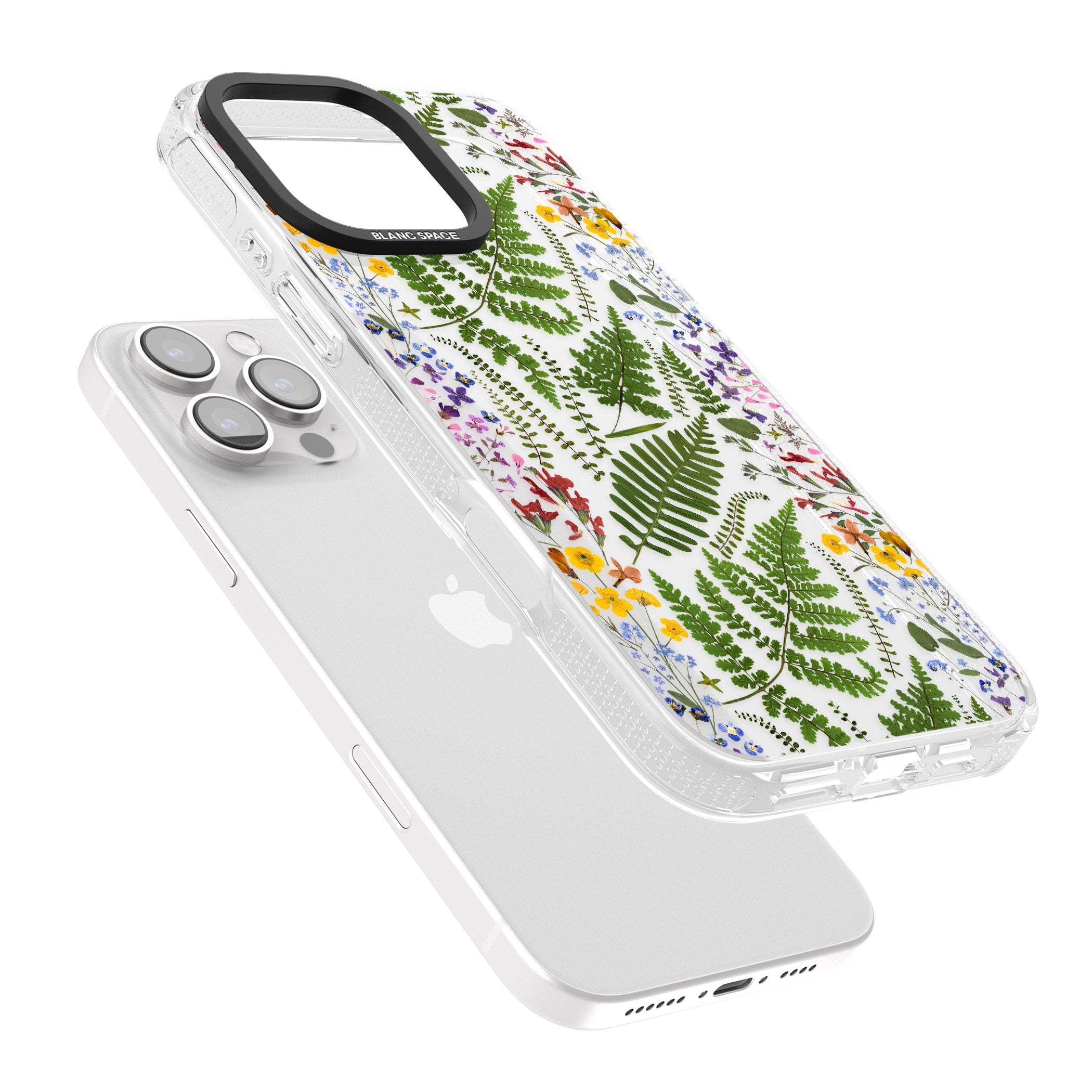 Busy Floral and Fern Design iPhone 16 Pro Max / 16 Pro Clear Case Impact Air - Blanc Space