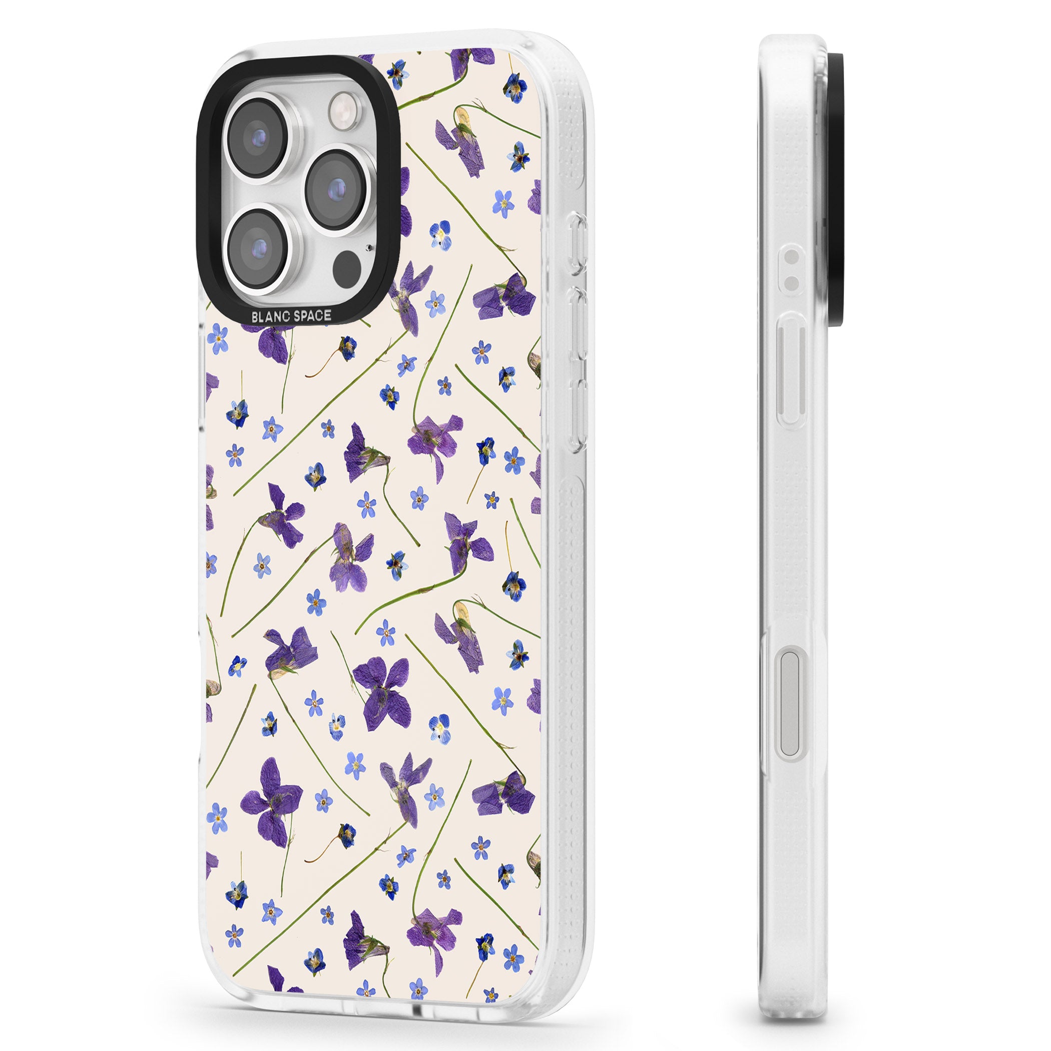 Violet Floral Pattern Design - Cream iPhone 16 Pro Max / 16 Pro Clear Case Impact Air - Blanc Space