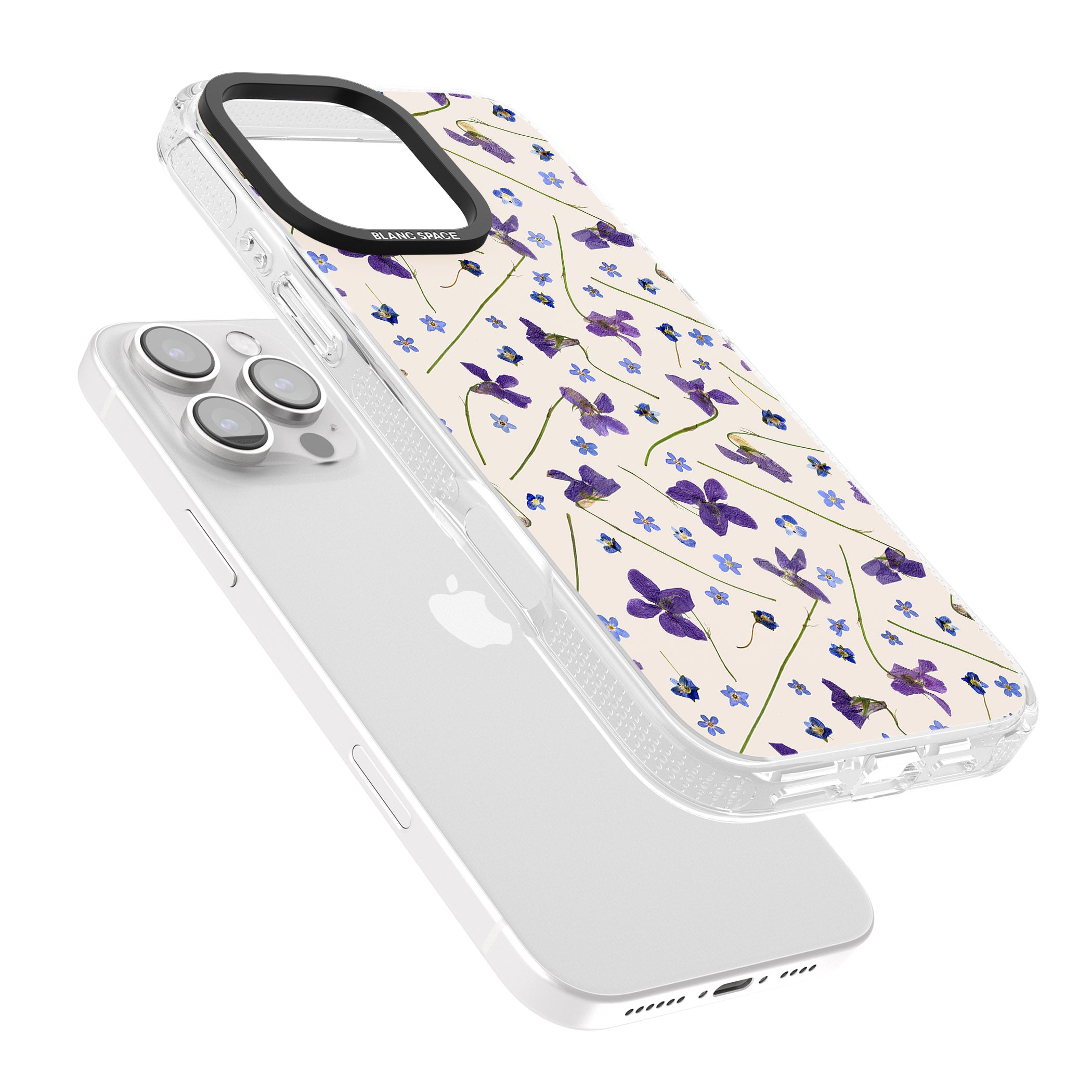 Violet Floral Pattern Design - Cream iPhone 16 Pro Max / 16 Pro Clear Case Impact Air - Blanc Space