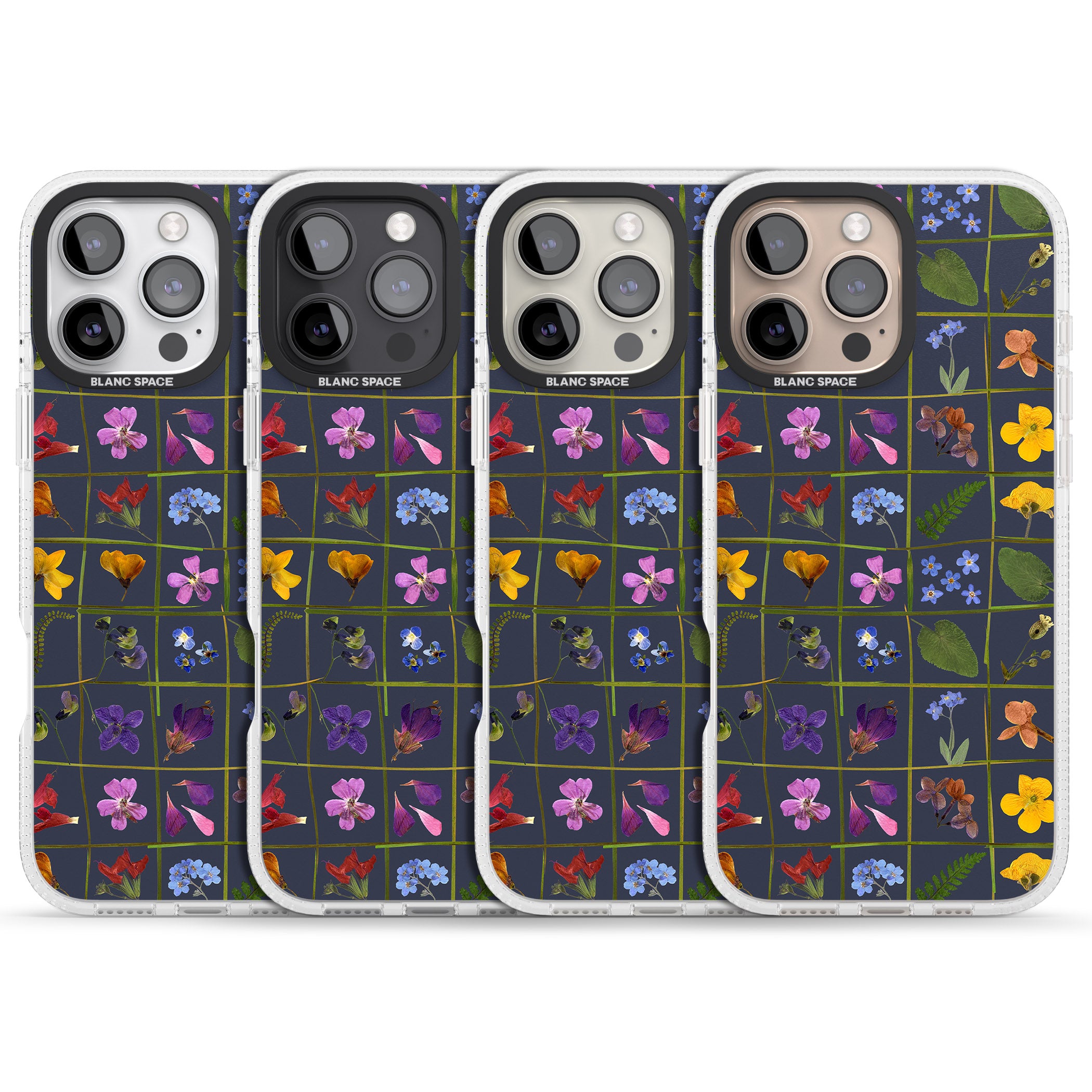 Wildflower Grid Boxes Pattern - Navy iPhone 16 Pro Max / 16 Pro Clear Case Impact Air - Blanc Space