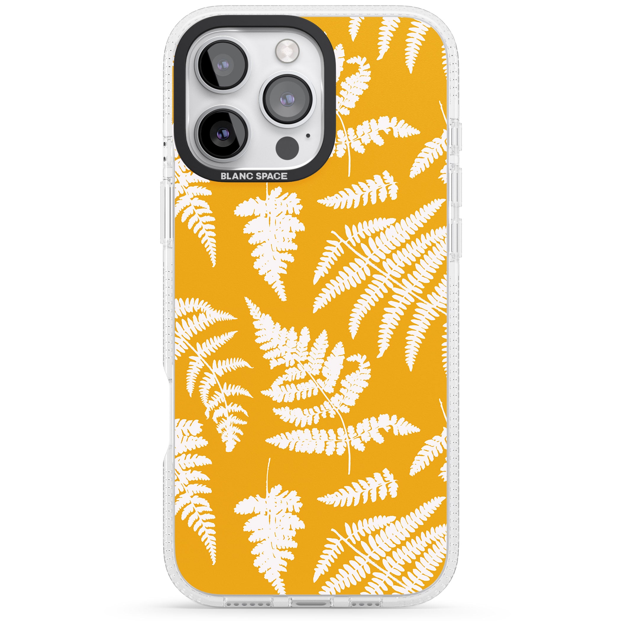 Fern Pattern on Yellow iPhone 16 Pro Max / 16 Pro Clear Case Impact Air - Blanc Space