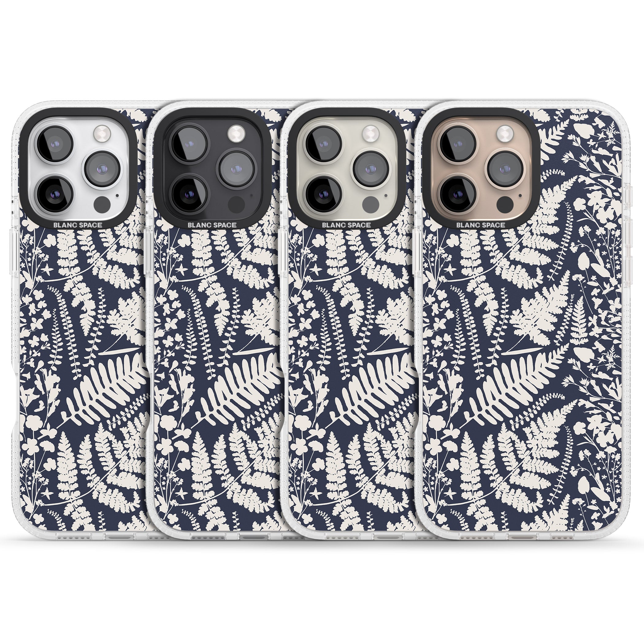 Wildflowers and Ferns on Navy iPhone 16 Pro Max / 16 Pro Clear Case Impact Air - Blanc Space