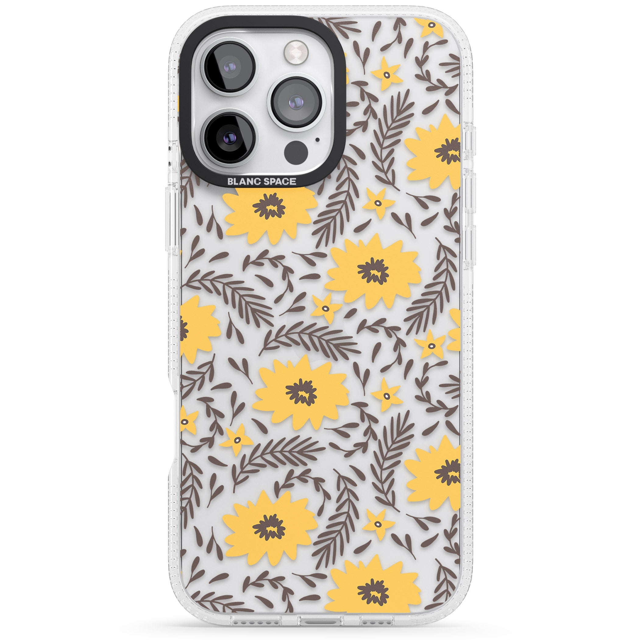 Yellow Blossoms Transparent Floral iPhone 16 Pro Max / 16 Pro Clear Case Impact Air - Blanc Space