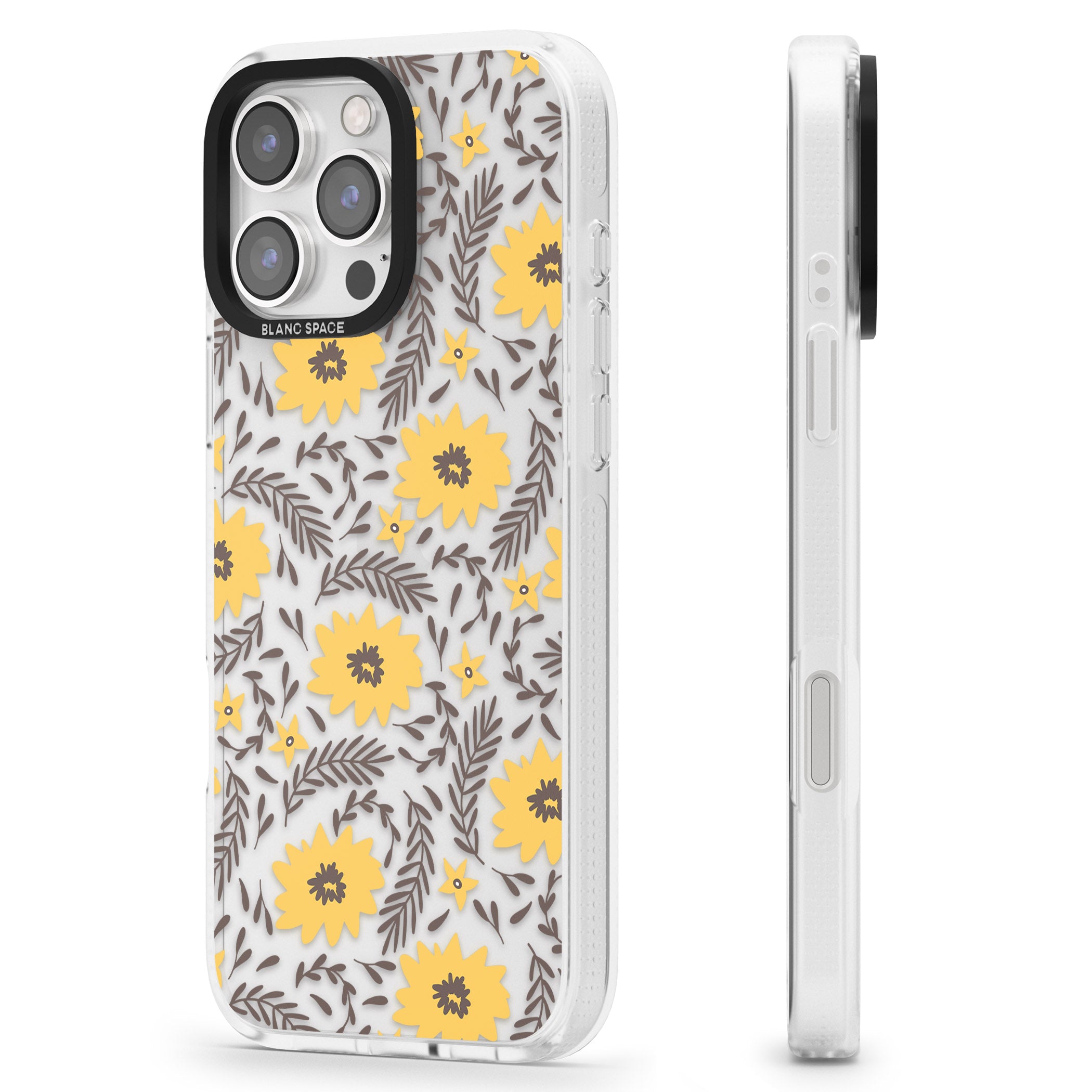 Yellow Blossoms Transparent Floral iPhone 16 Pro Max / 16 Pro Clear Case Impact Air - Blanc Space