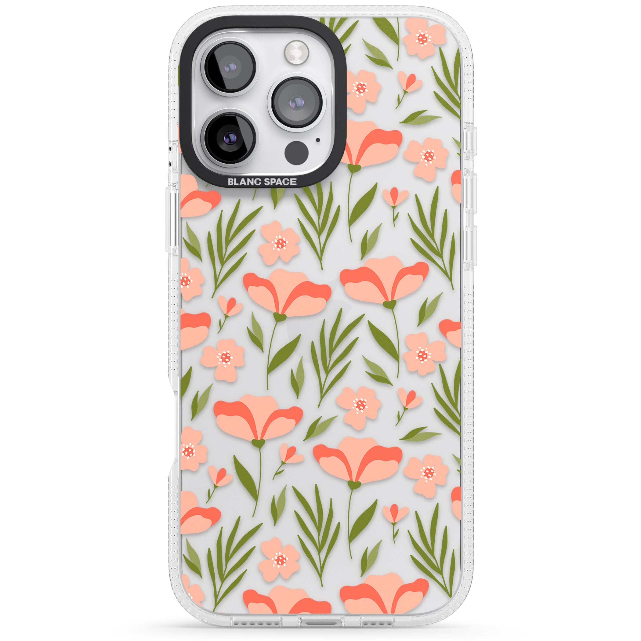 Pink Petals Transparent Floral iPhone 16 Pro Max / 16 Pro Clear Case Impact Air - Blanc Space
