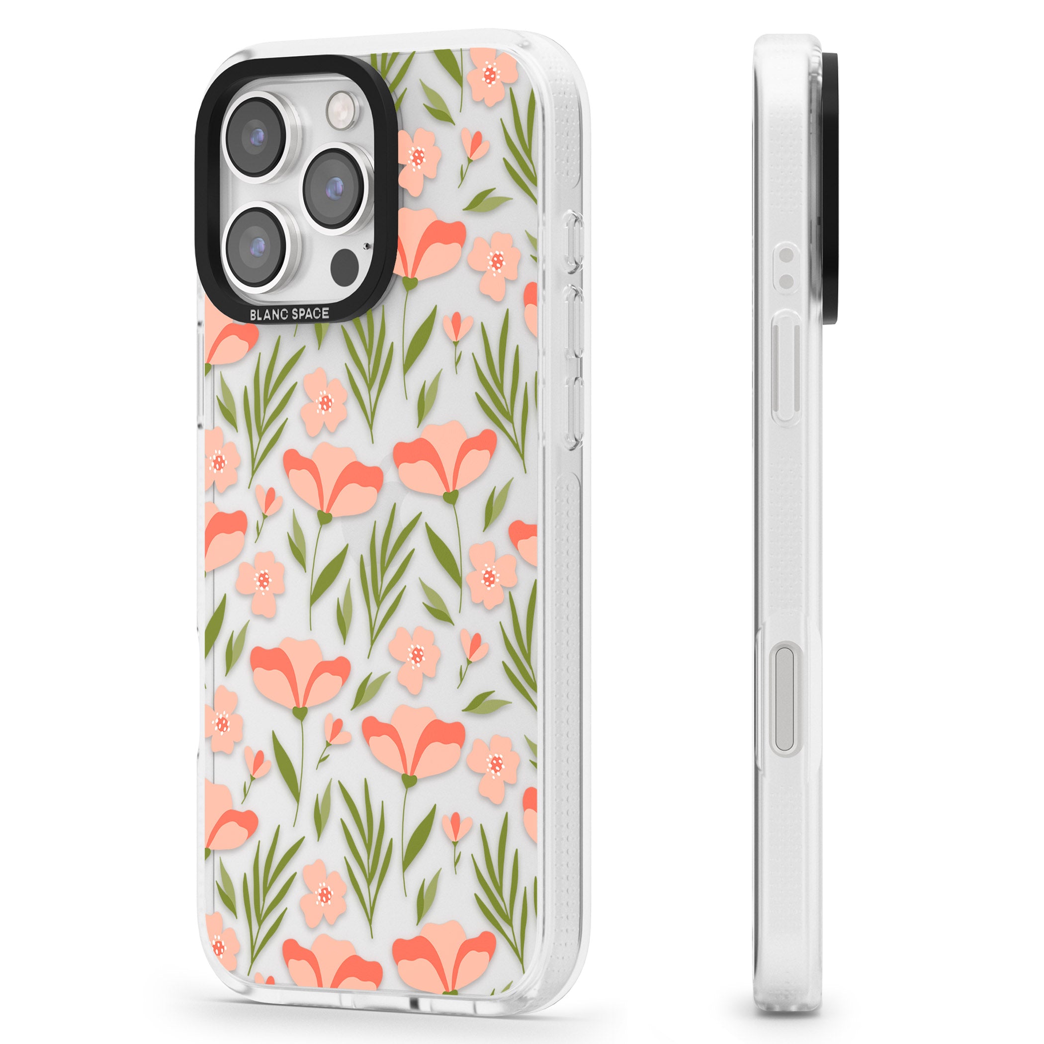 Pink Petals Transparent Floral iPhone 16 Pro Max / 16 Pro Clear Case Impact Air - Blanc Space