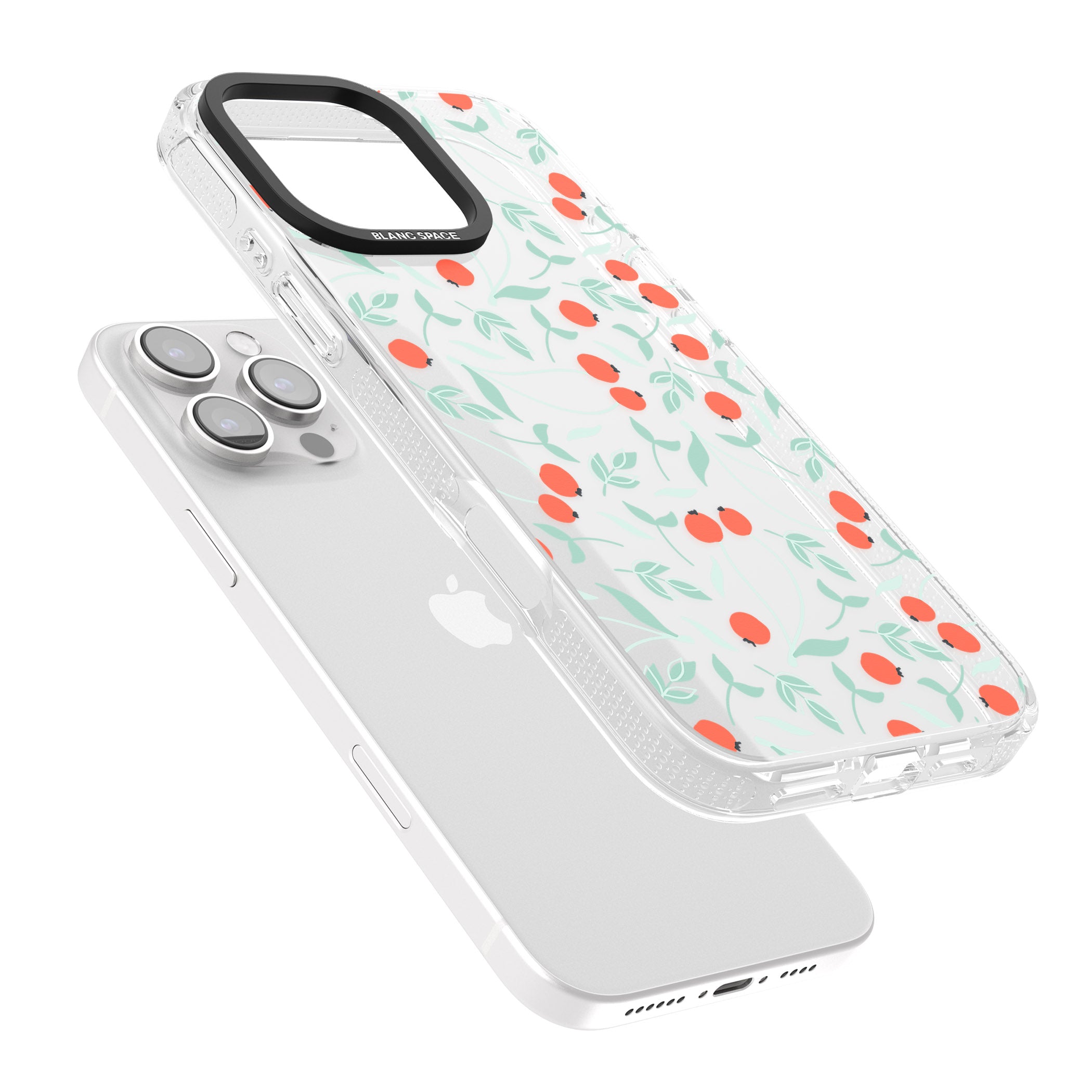 Red Berries Transparent Floral iPhone 16 Pro Max / 16 Pro Clear Case Impact Air - Blanc Space