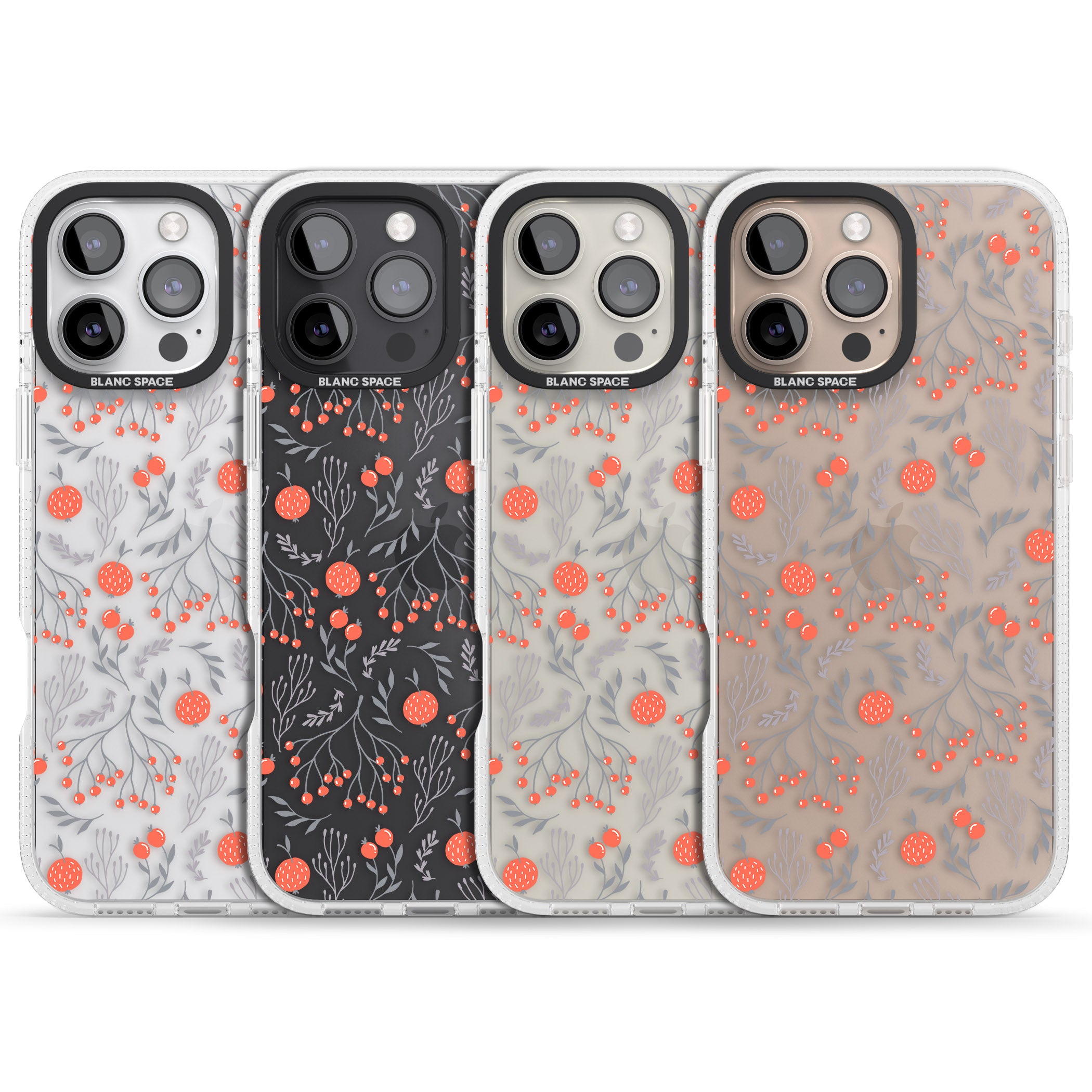 Red Fruits Transparent Floral iPhone 16 Pro Max / 16 Pro Clear Case Impact Air - Blanc Space