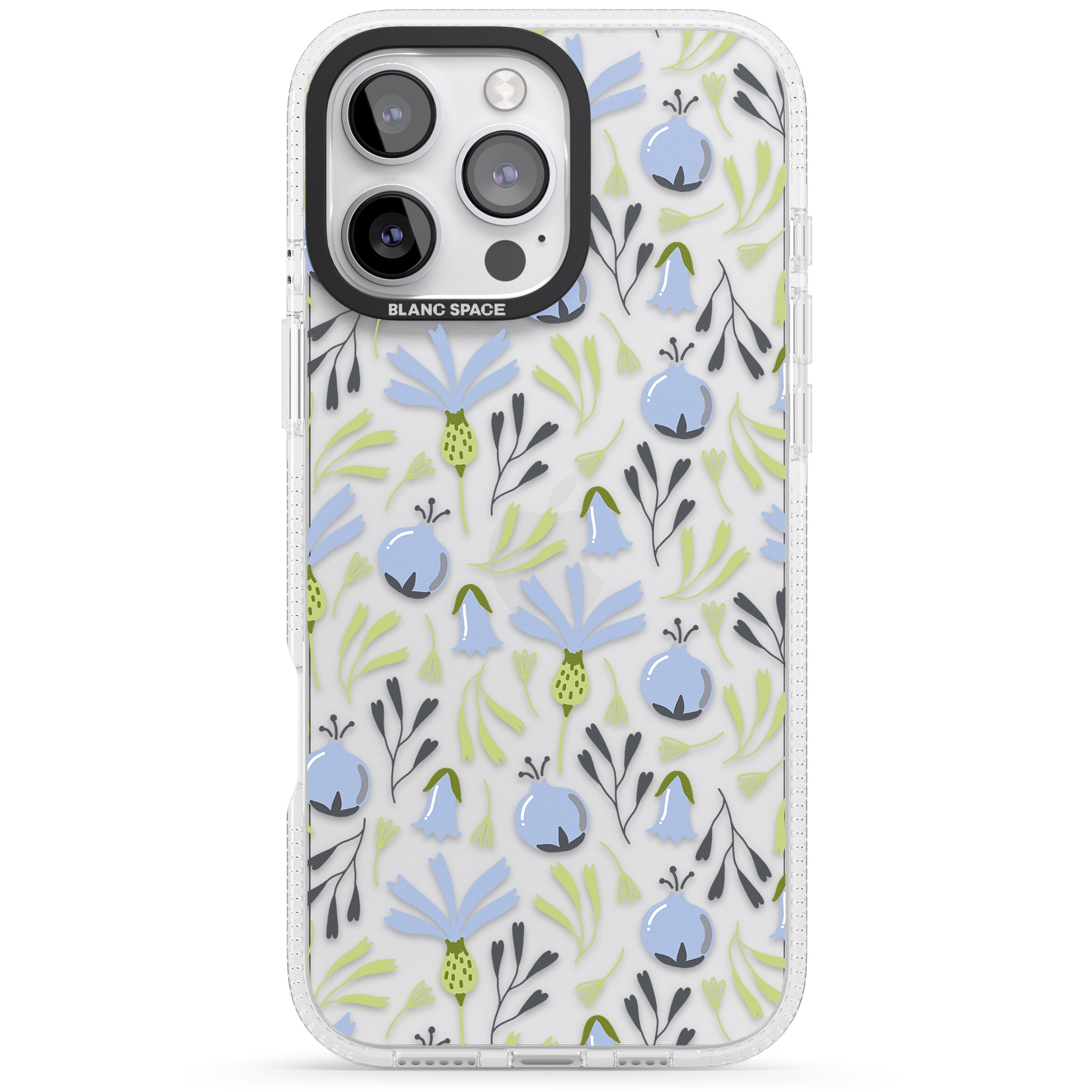 Blue Flora Transparent Floral iPhone 16 Pro Max / 16 Pro Clear Case Impact Air - Blanc Space