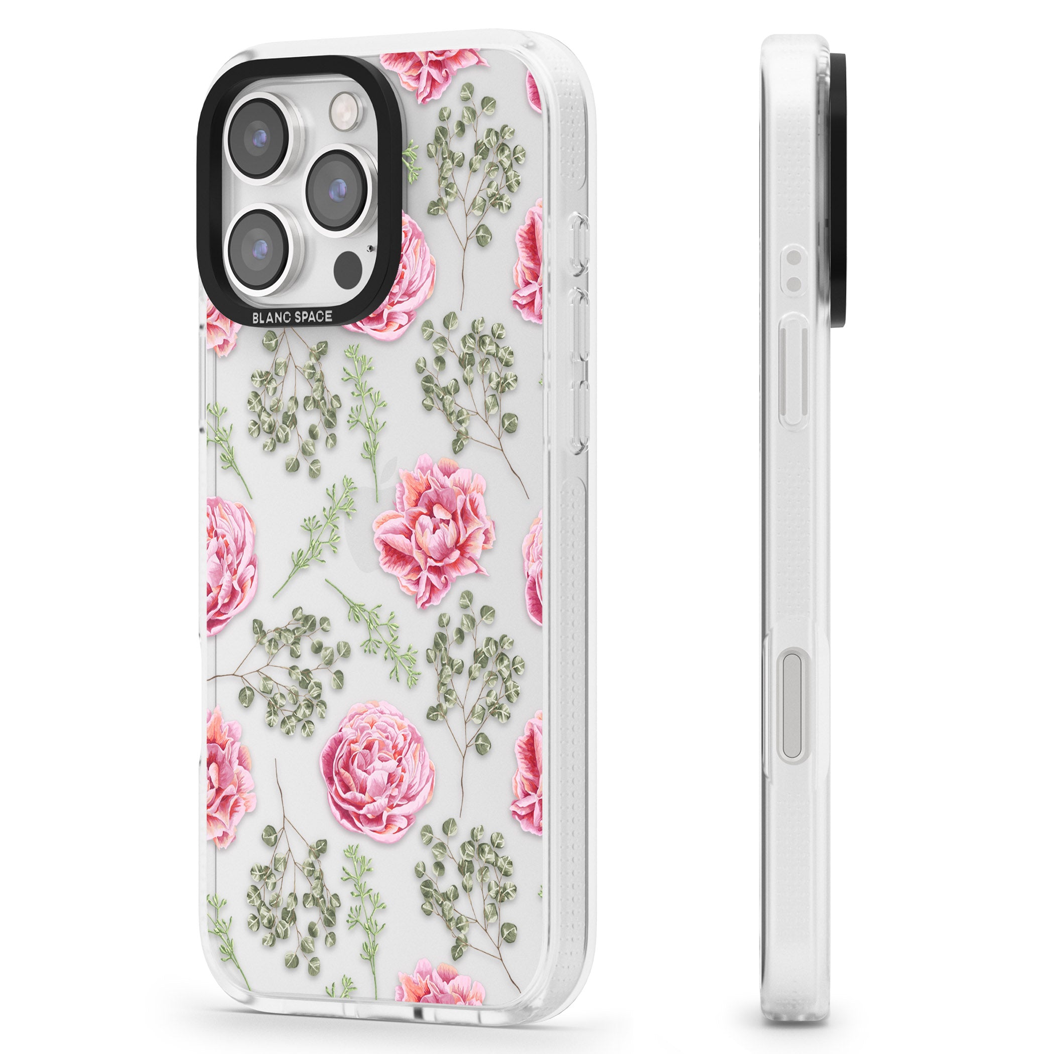 Roses & Eucalyptus Transparent Floral iPhone 16 Pro Max / 16 Pro Clear Case Impact Air - Blanc Space