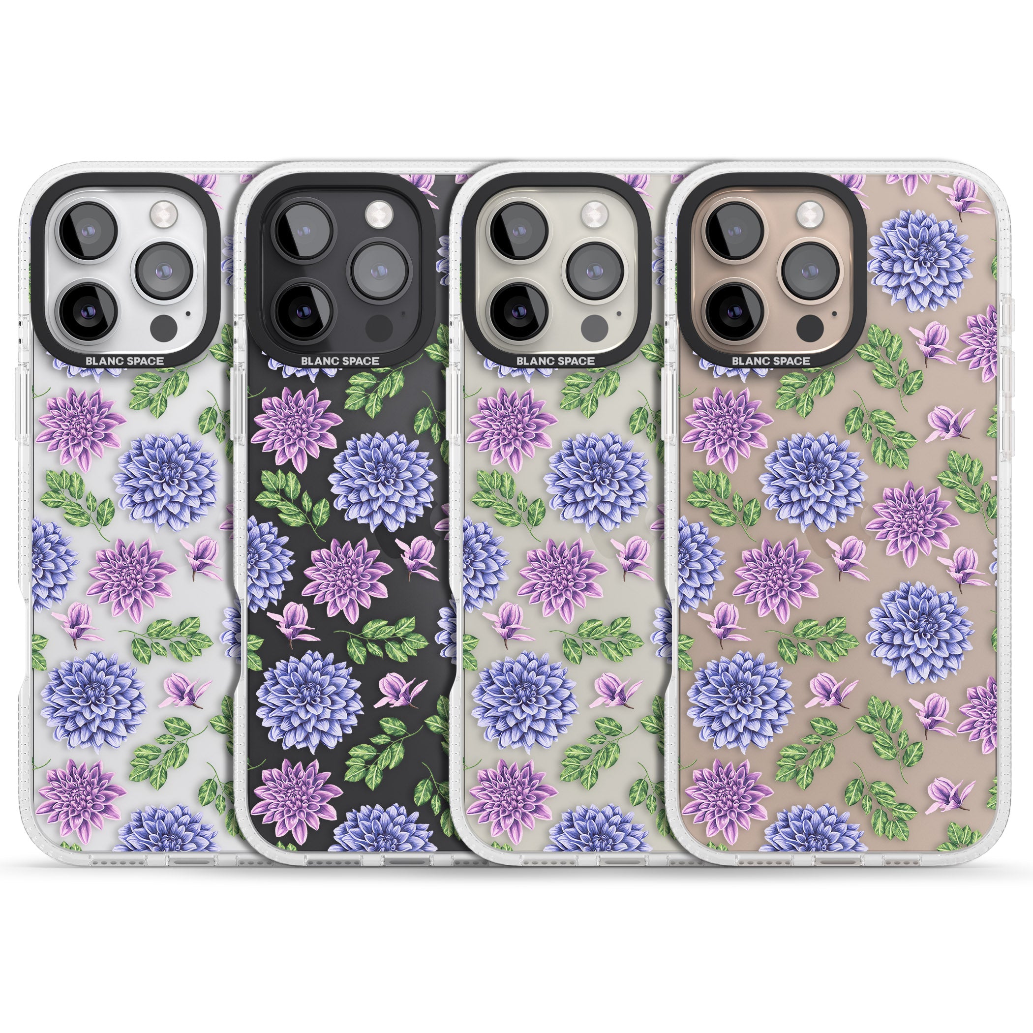 Purple Dahlias Transparent Floral iPhone 16 Pro Max / 16 Pro Clear Case Impact Air - Blanc Space