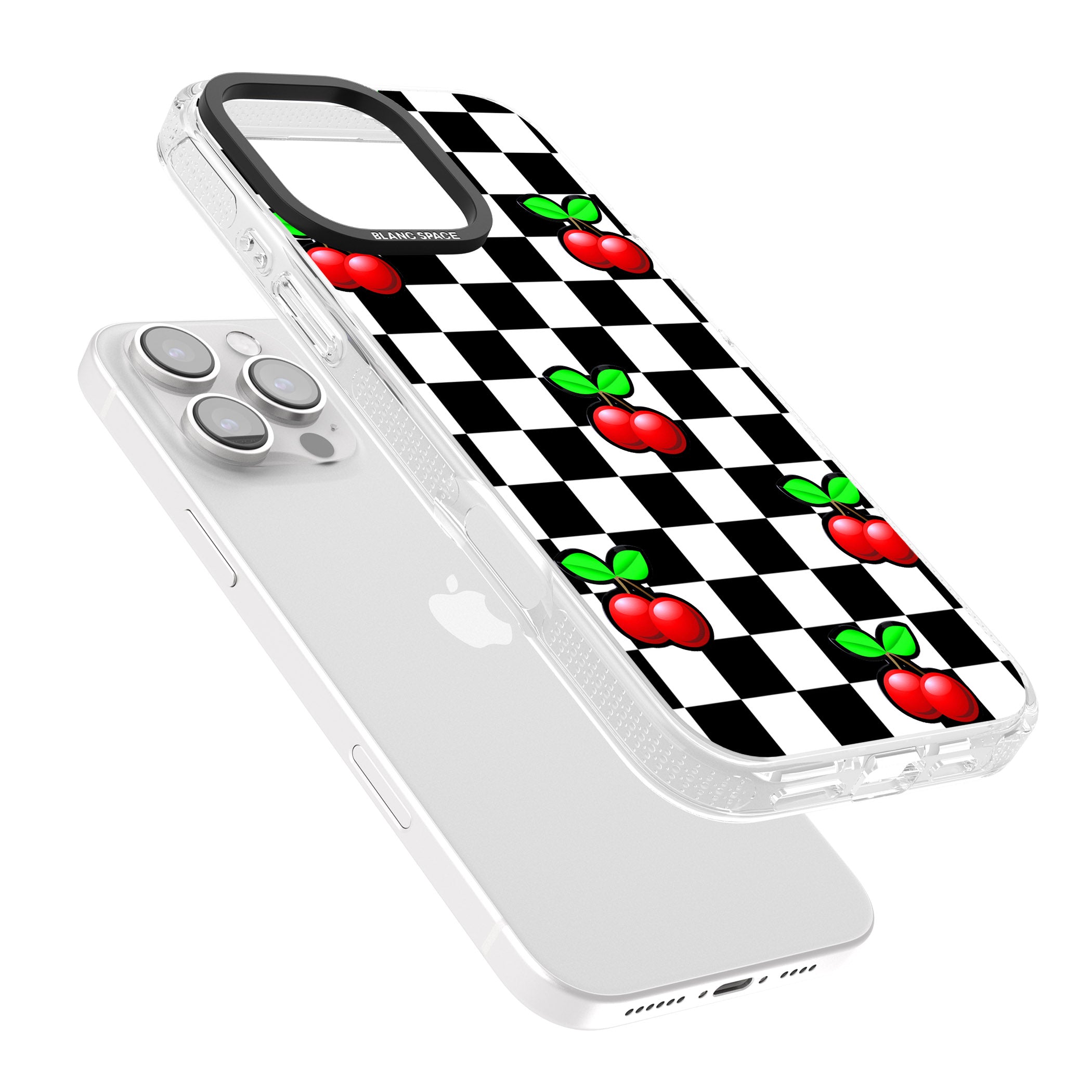 Checkered Cherry iPhone 16 Pro Max / 16 Pro Clear Case Impact Air - Blanc Space