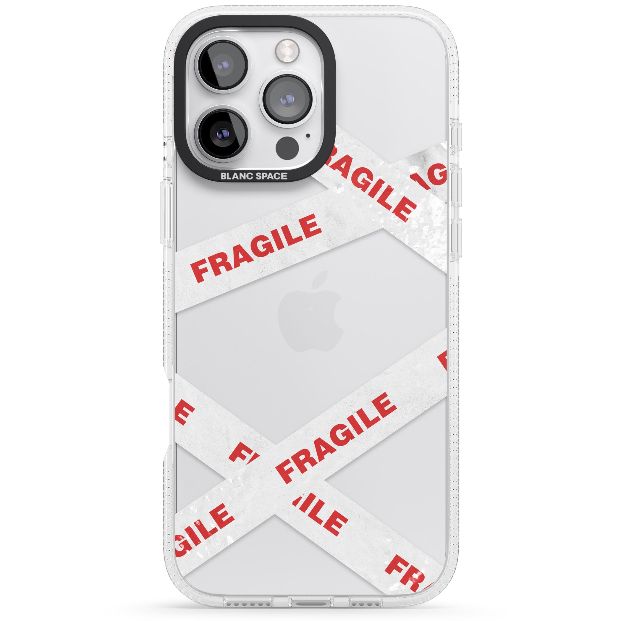 Fragile Tape iPhone 16 Pro Max / 16 Pro Clear Case Impact Air - Blanc Space
