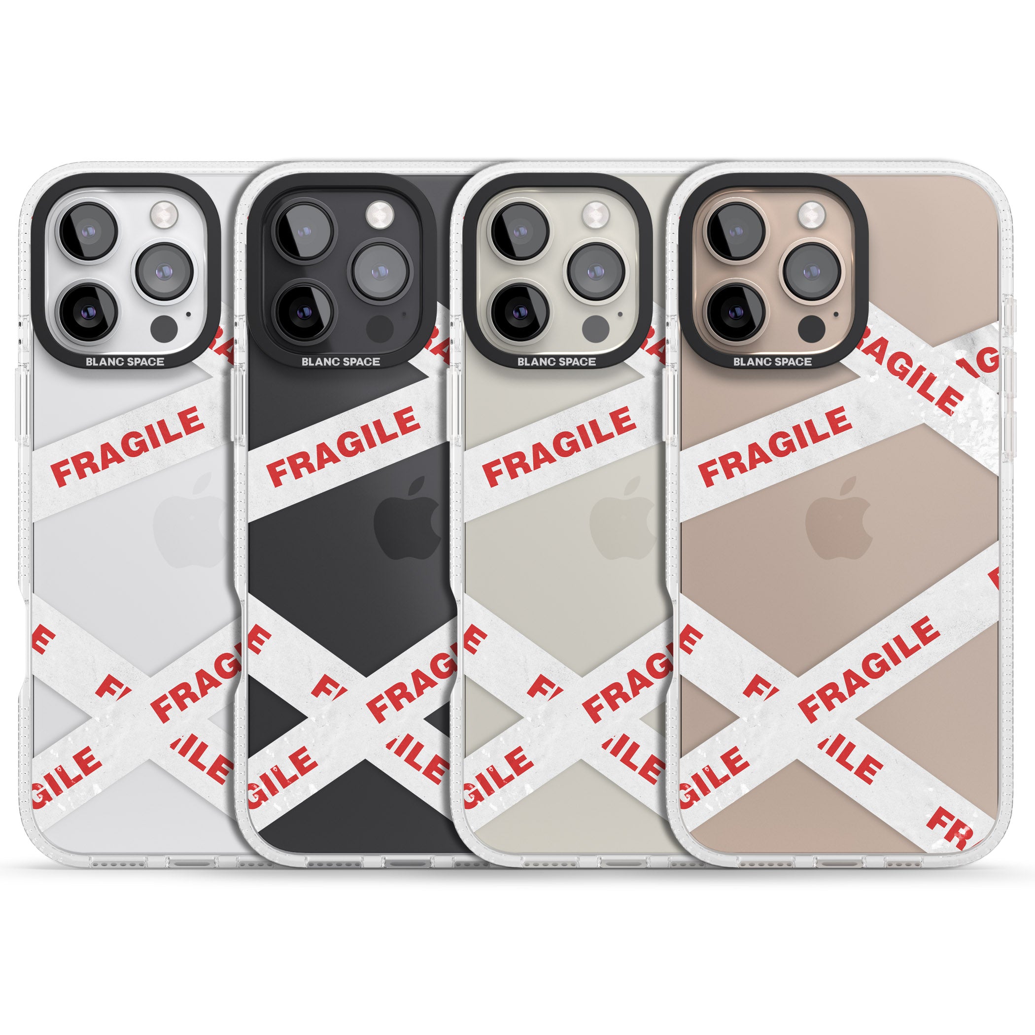 Fragile Tape iPhone 16 Pro Max / 16 Pro Clear Case Impact Air - Blanc Space