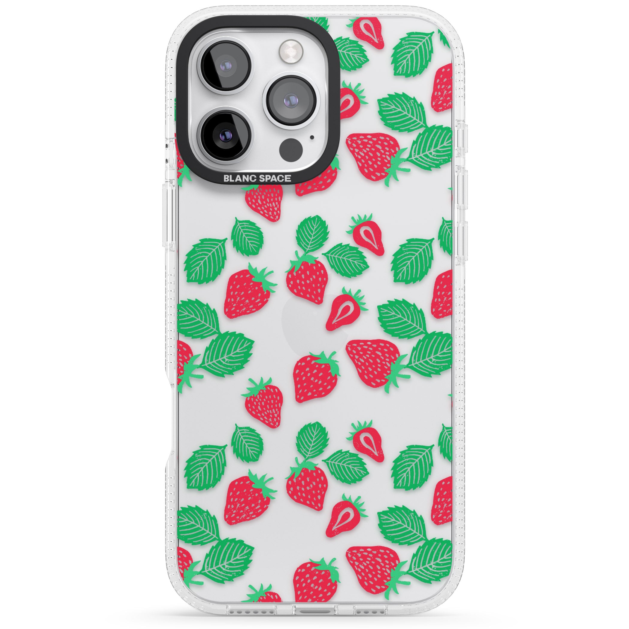 Strawberry Pattern iPhone 16 Pro Max / 16 Pro Clear Case Impact Air - Blanc Space