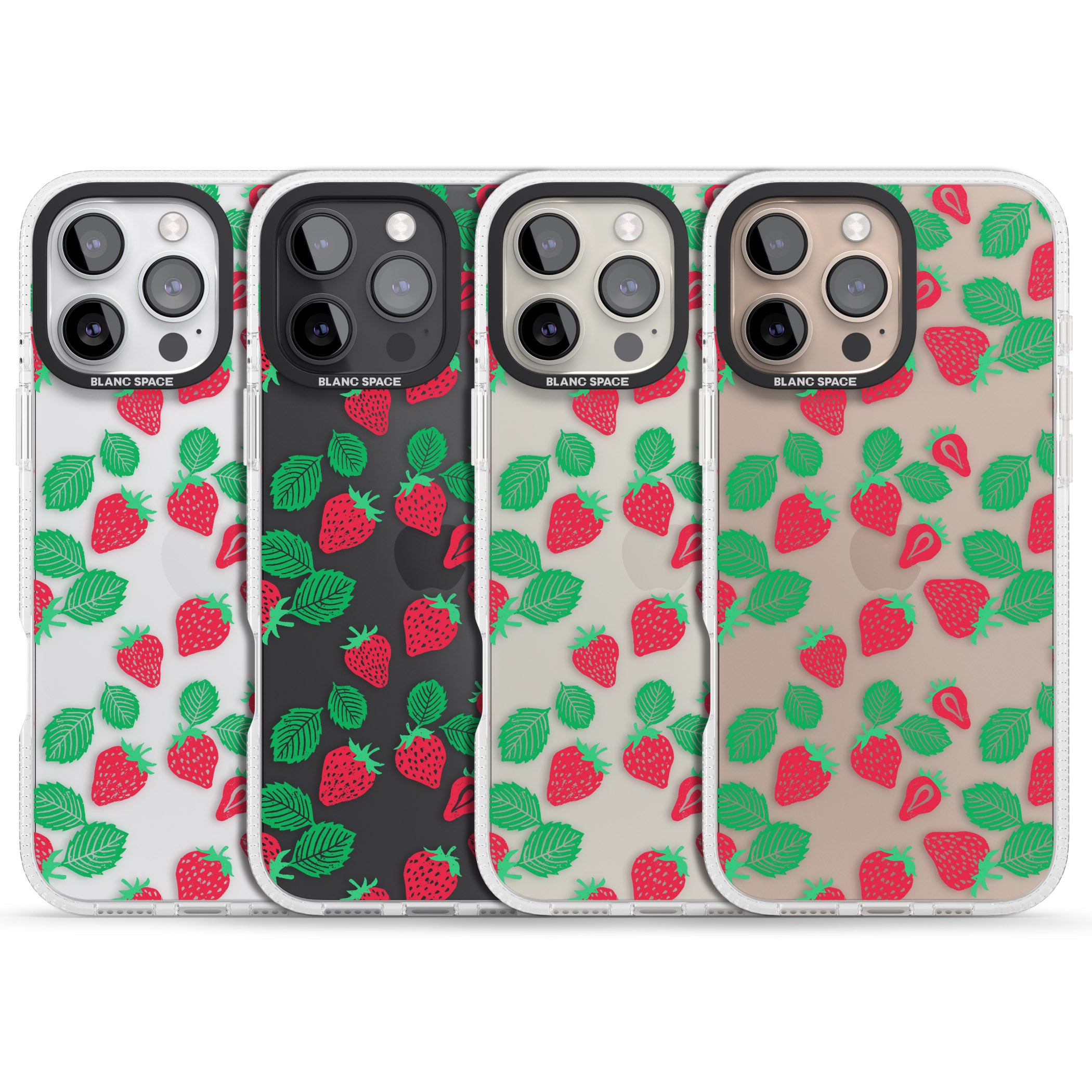 Strawberry Pattern iPhone 16 Pro Max / 16 Pro Clear Case Impact Air - Blanc Space