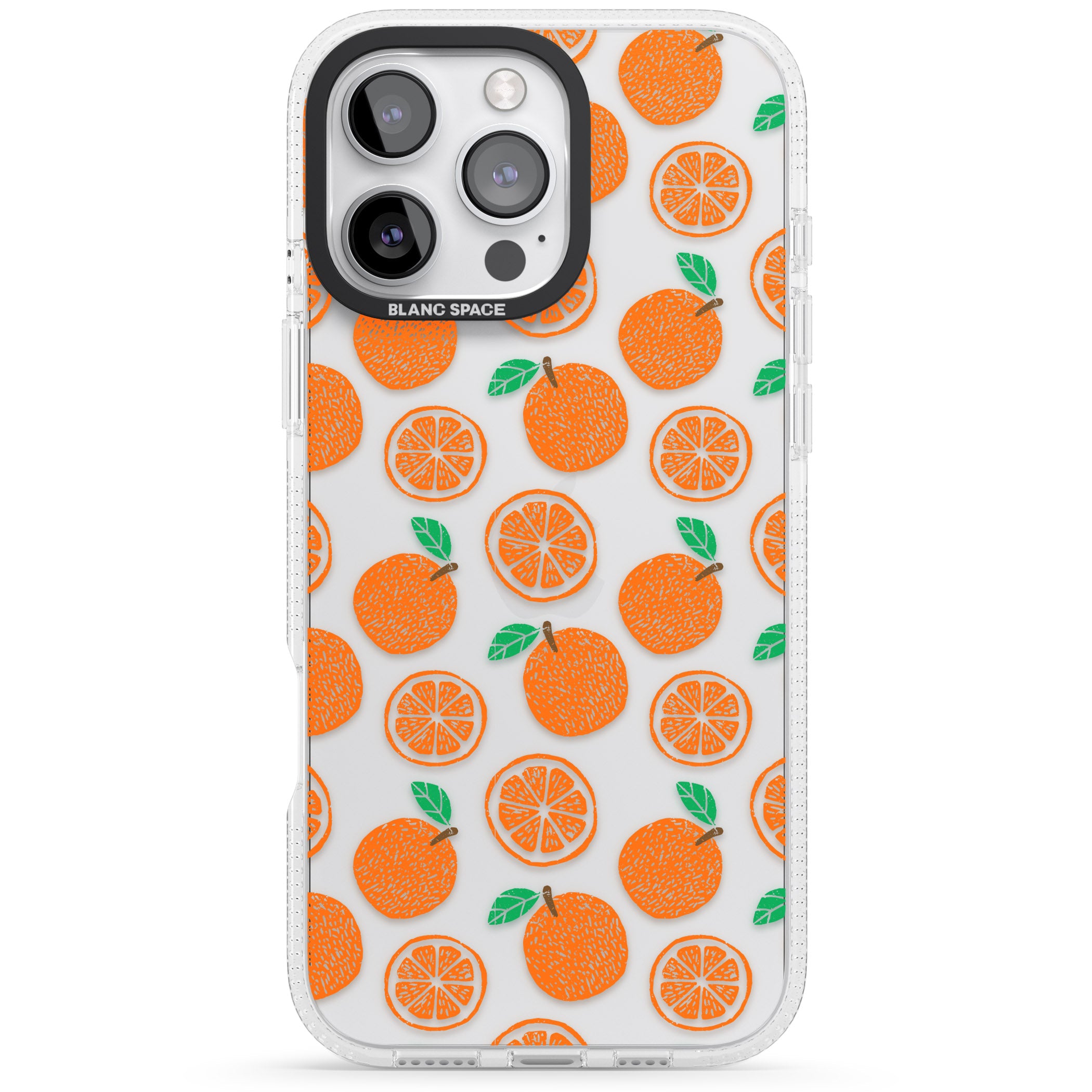 Orange Pattern iPhone 16 Pro Max / 16 Pro Clear Case Impact Air - Blanc Space