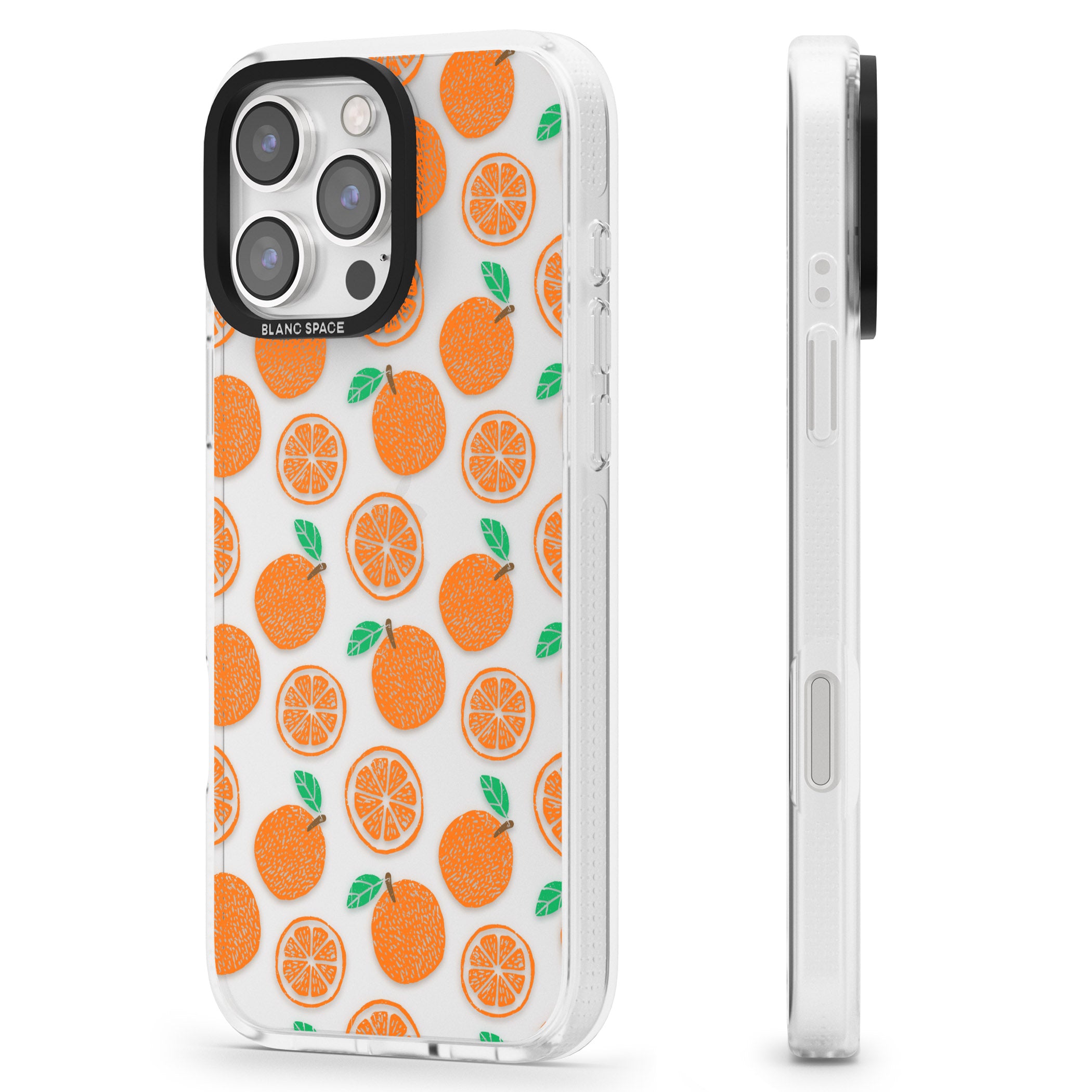 Orange Pattern iPhone 16 Pro Max / 16 Pro Clear Case Impact Air - Blanc Space