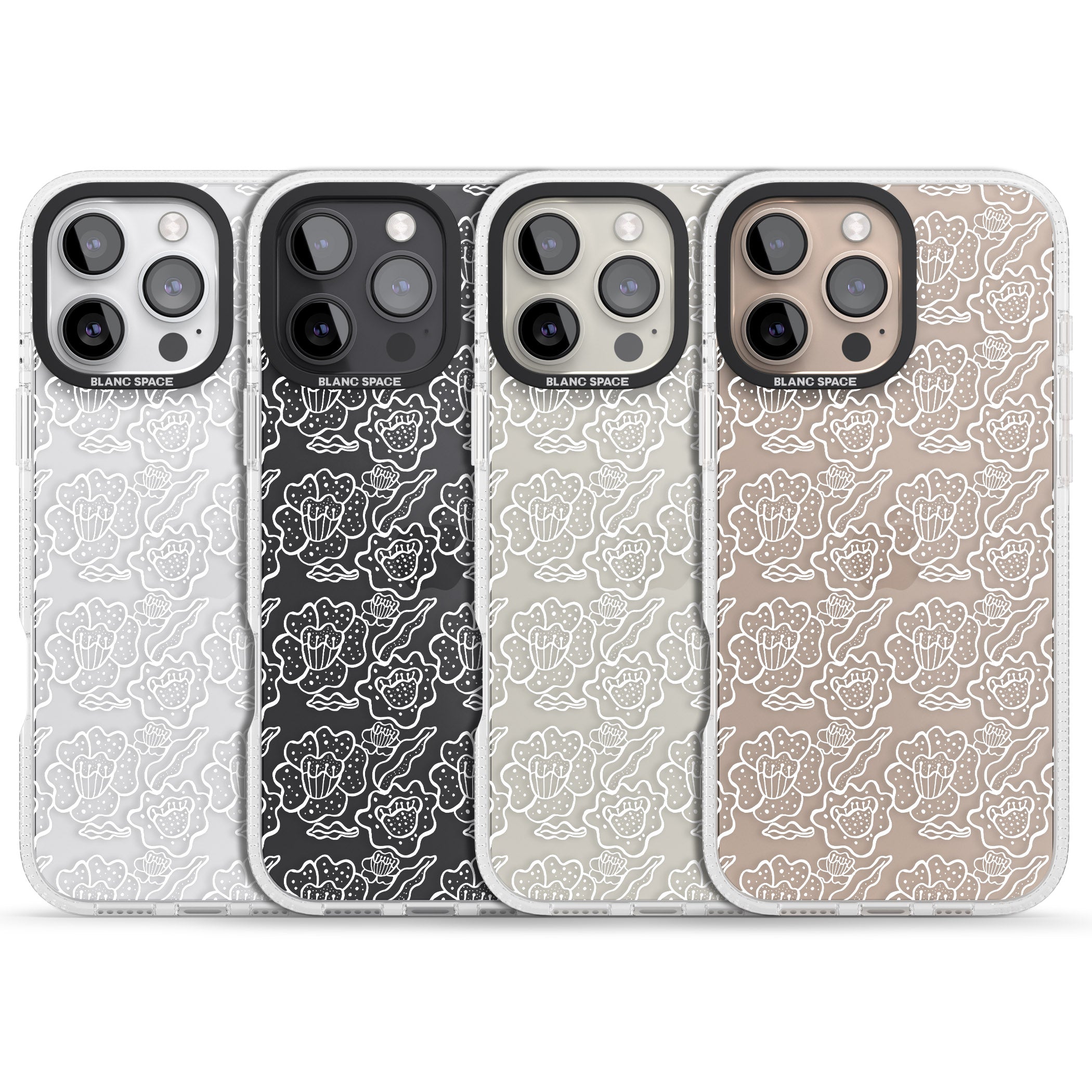Funky Floral Patterns White on Clear iPhone 16 Pro Max / 16 Pro Clear Case Impact Air - Blanc Space
